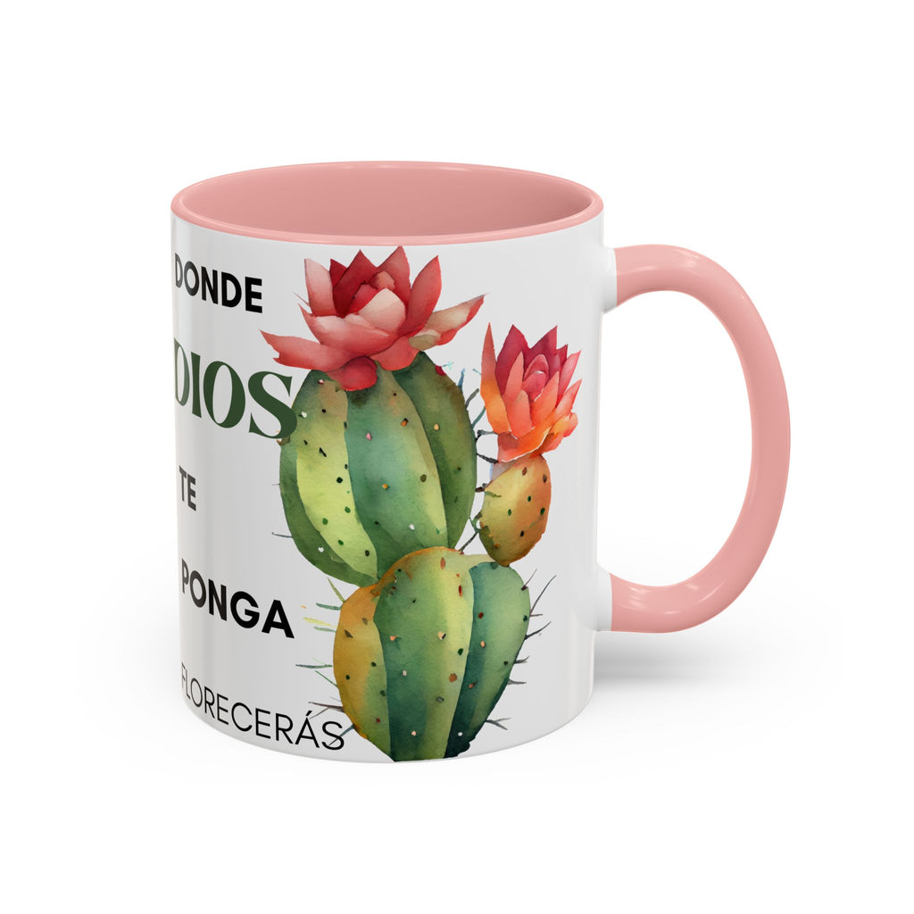 Cactus Floral Accent Coffee Mug – ‘Donde Dios Te Ponga Florecerás’ Spanish Inspirational Mug
