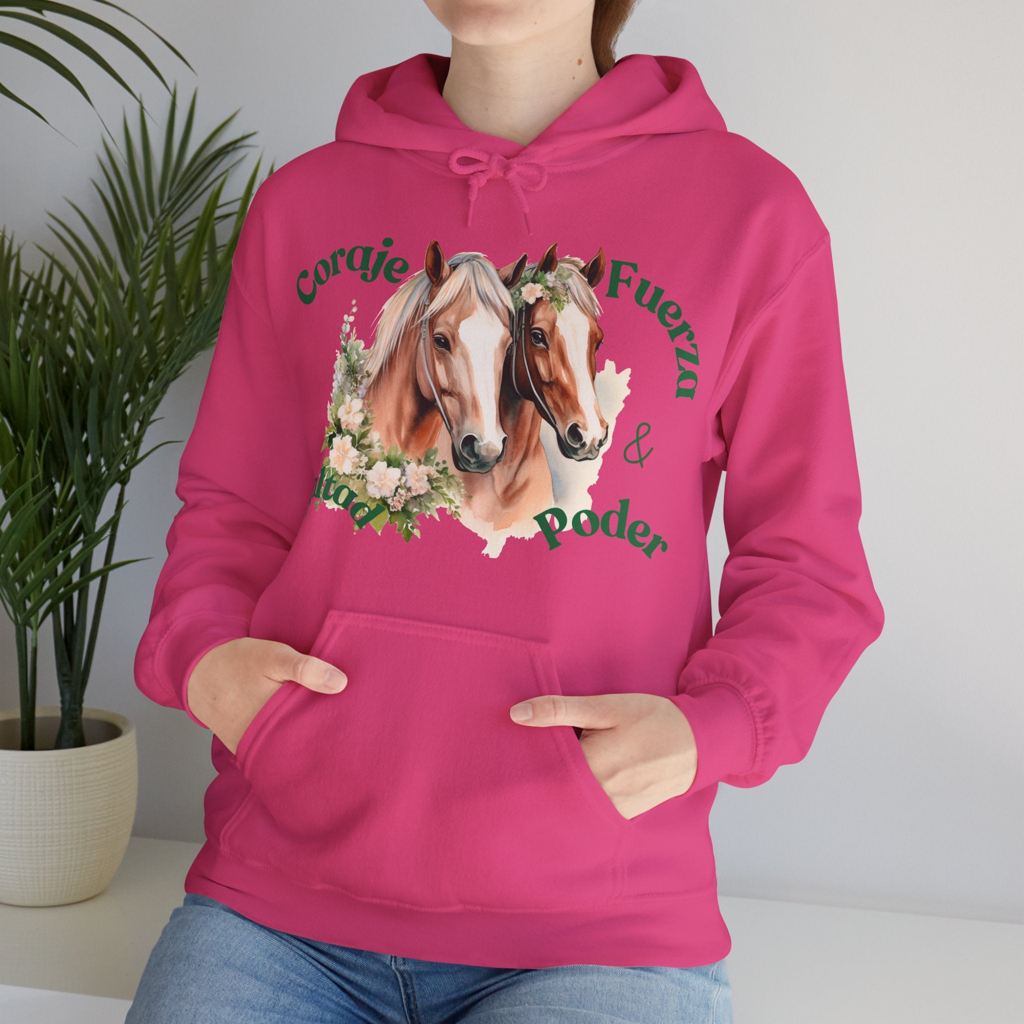 Equine Spirit Hooded Sweatshirt - Courage, Strength, Love, Gift for Horse Lovers, Cozy Wear, Equestrian Apparel, Motivational Sweatshirt