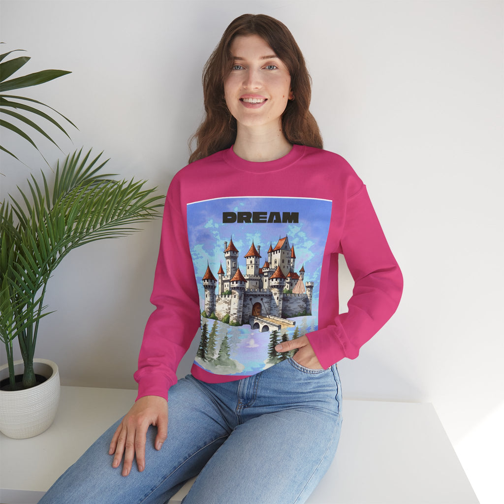 Dreamy Castle Crewneck Sweatshirt, Cozy Graphic Sweatshirt, Unisex Pullover, Pastel Art Apparel, Fantasy Sweatshirt