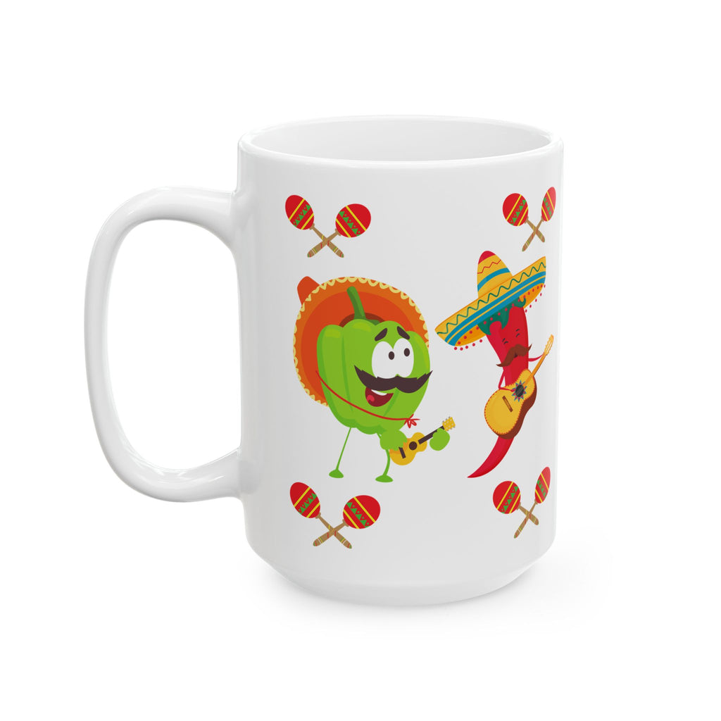 Fiesta Food Characters Ceramic Mug — Mexican Maracas & Guitar 11oz/15oz