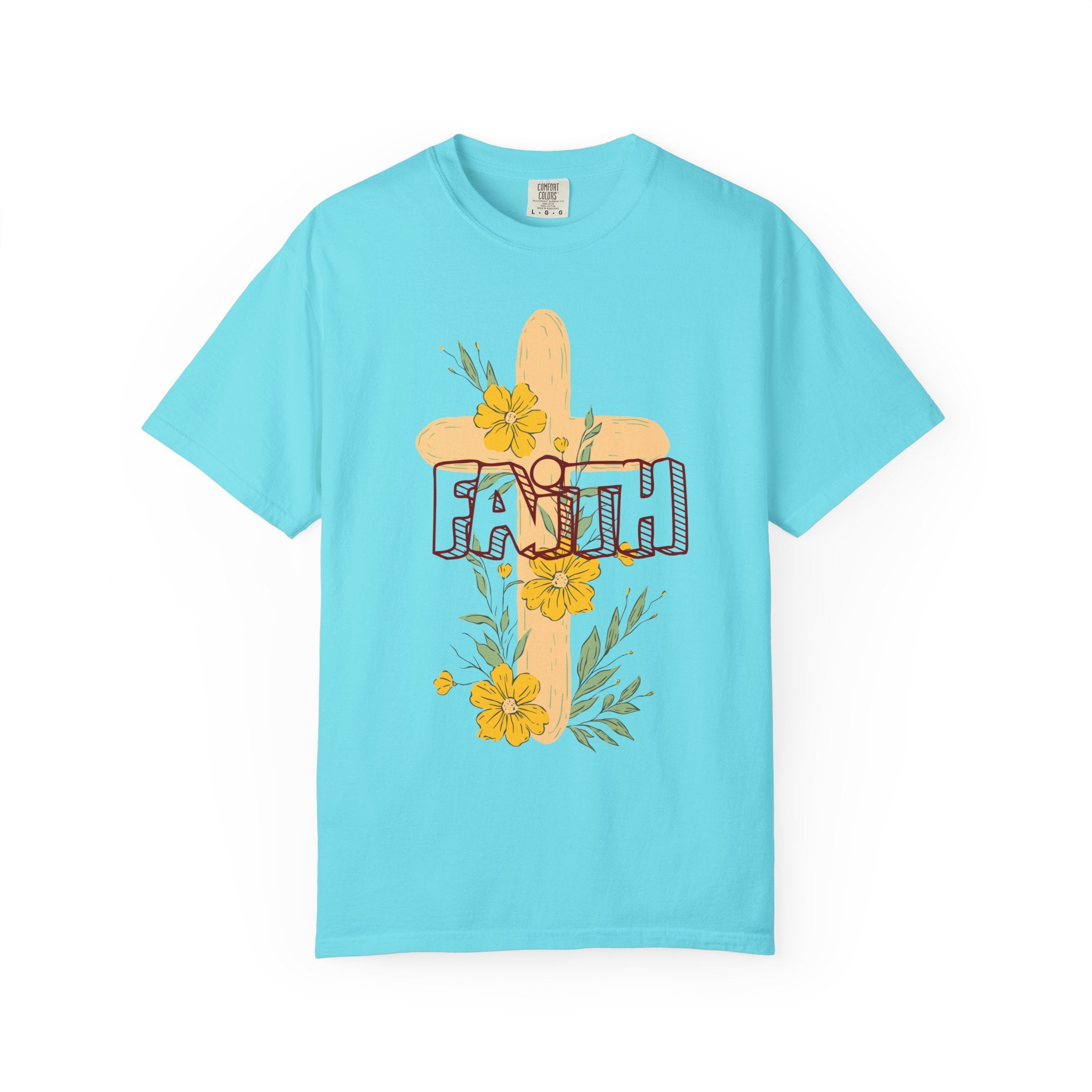 Faith Cross Floral T-Shirt — Christian Inspirational Tee with Yellow Flowers