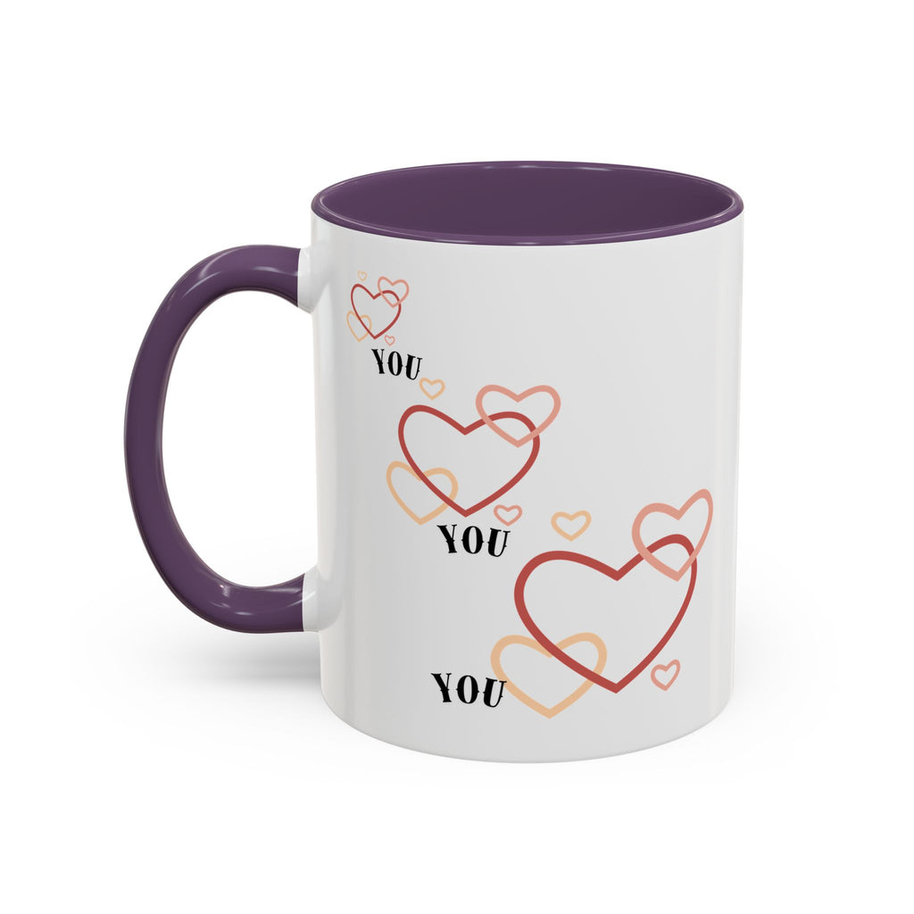 Love You Accent Coffee Mug, Valentine's Day Gift, Heart Mug, Cute Coffee Cup, Romantic Beverage Container