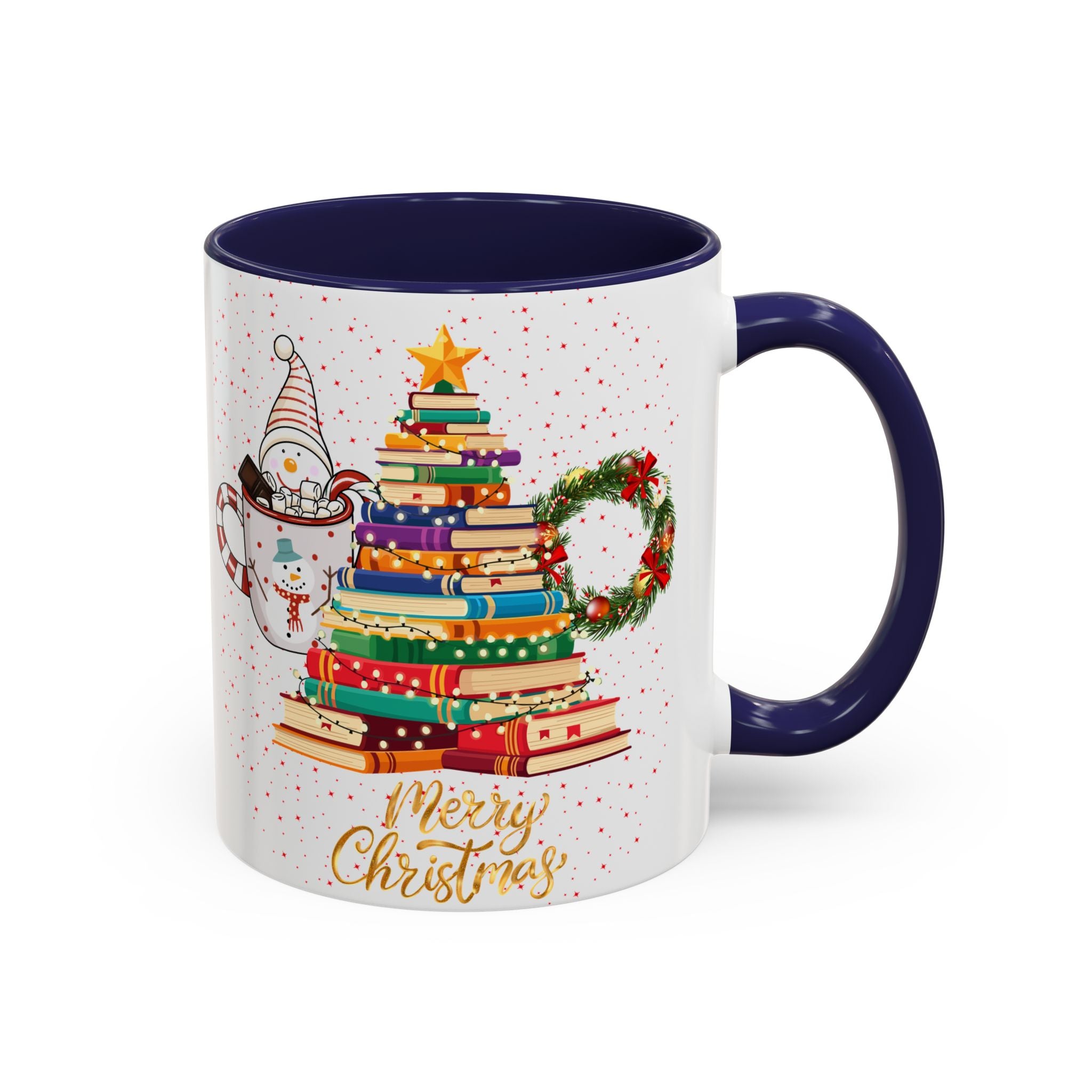 Christmas Book Tree Coffee Mug — Merry Christmas Accent Mug (11/15oz)
