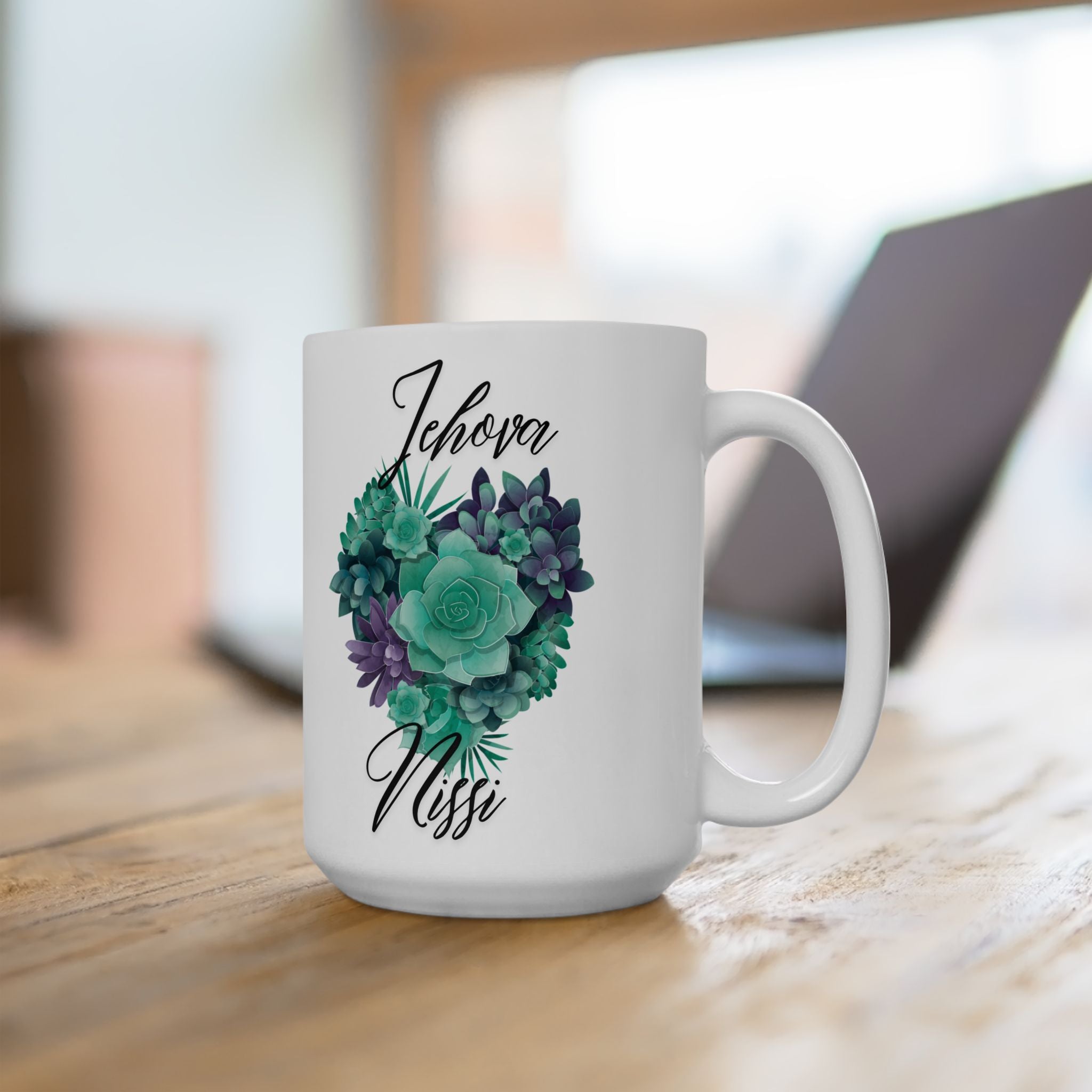 Succulent Love Ceramic Mug – 'I Love You More' Floral Coffee Cup (11oz & 15oz)