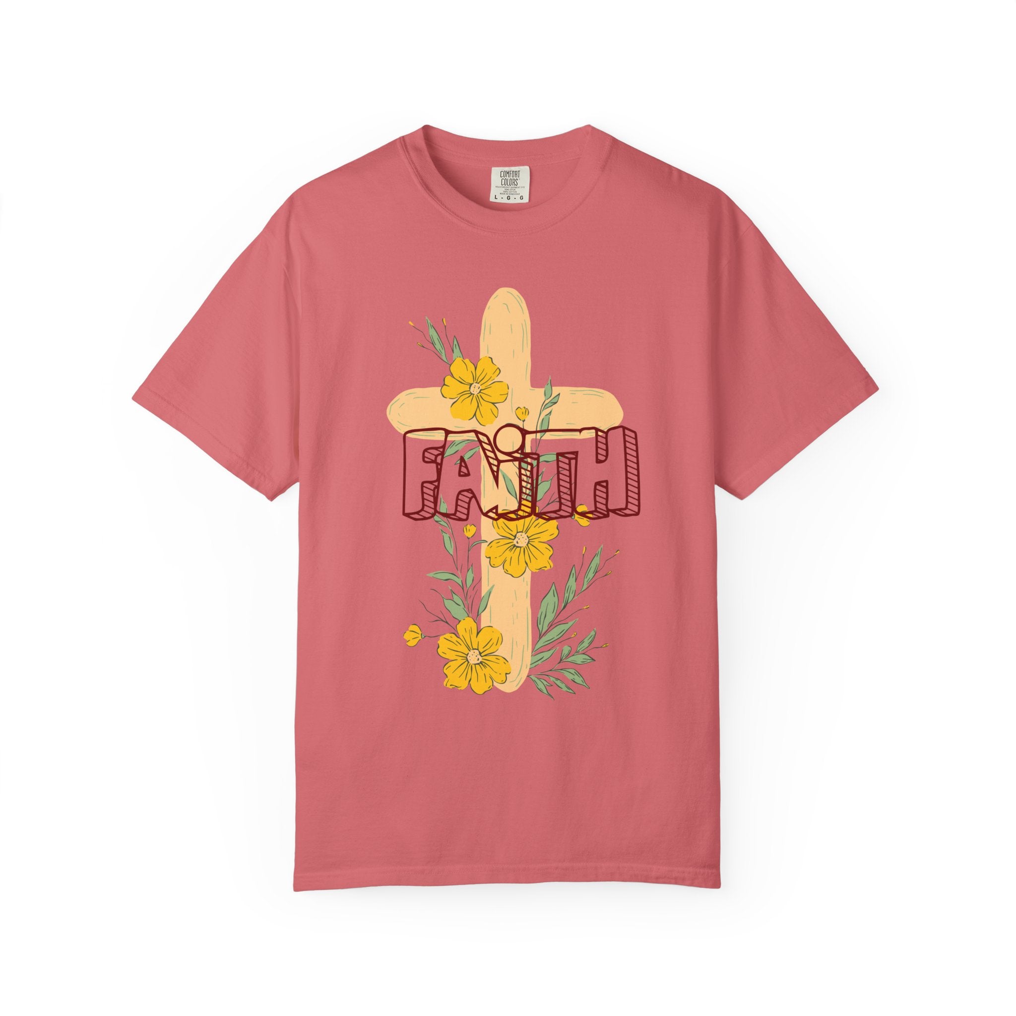 Faith Cross Floral T-Shirt — Christian Inspirational Tee with Yellow Flowers
