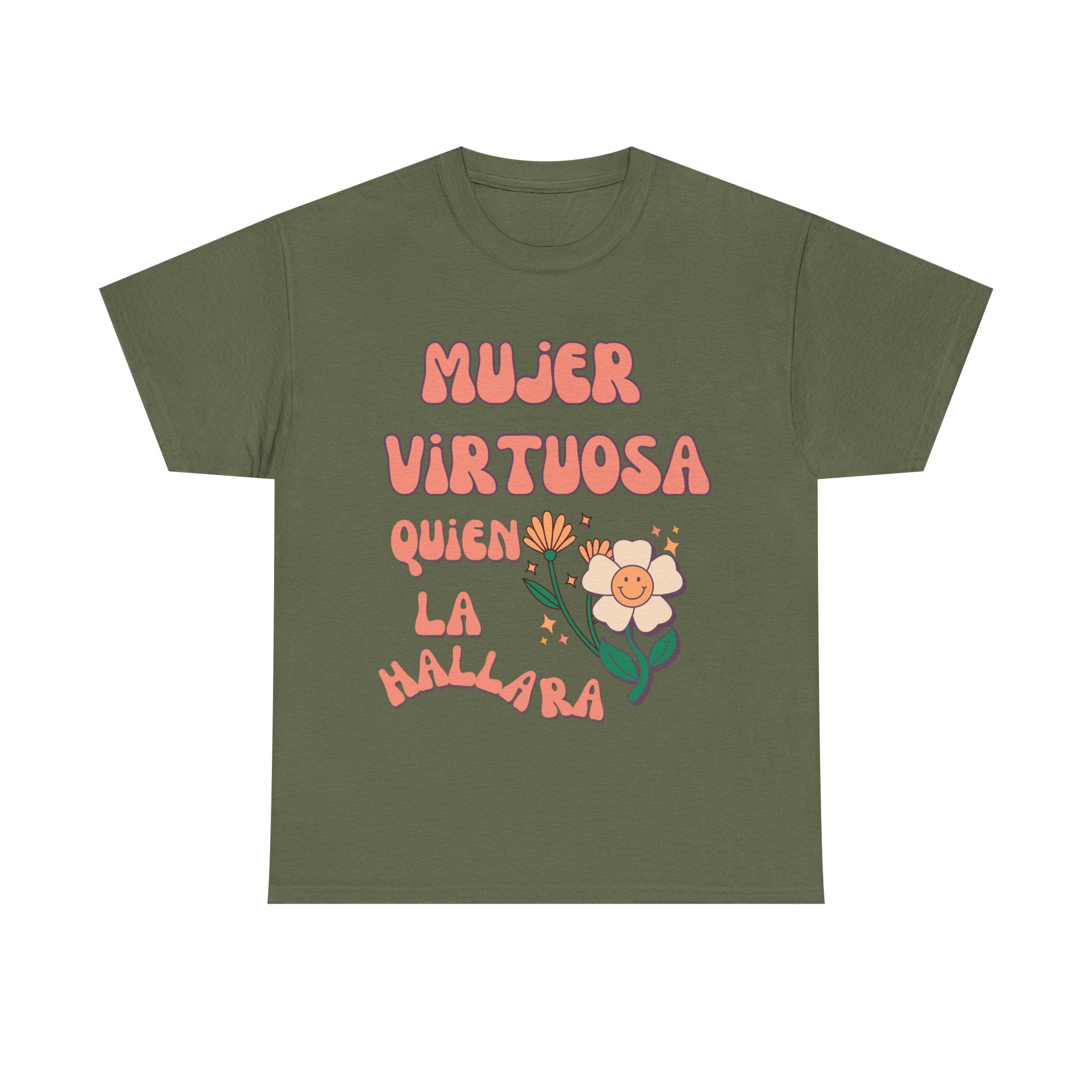 Empowering Unisex Heavy Cotton Tee - 'Mujer Virtuosa' Floral Print, Inspirational Gift, Feminist T-Shirt, Everyday Wear, Motivation Tee