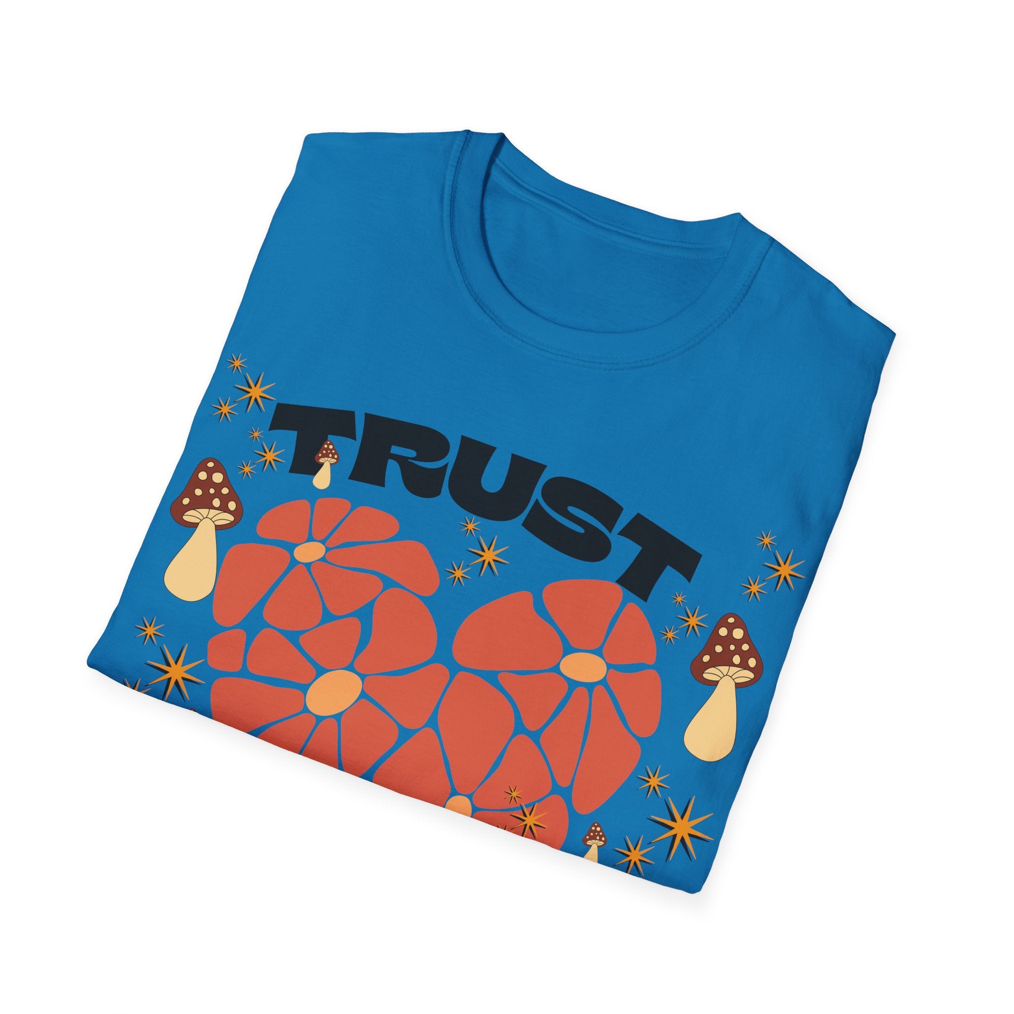 Trust The Process Heart T-Shirt — Positive Motivation Tee with Mushroom & Mosaic Heart Design