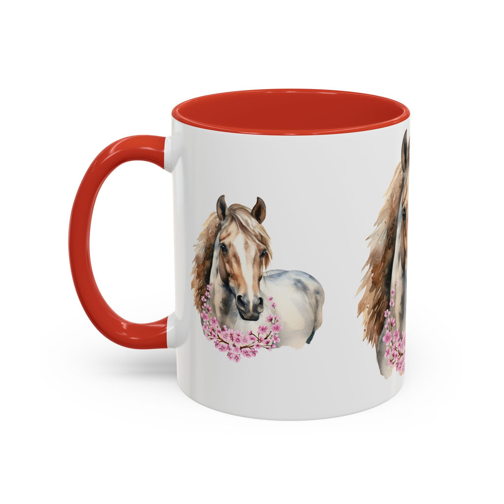 Horse Portrait Accent Coffee Mug — Floral Necklace Rustic Equestrian Gift (11/15oz)