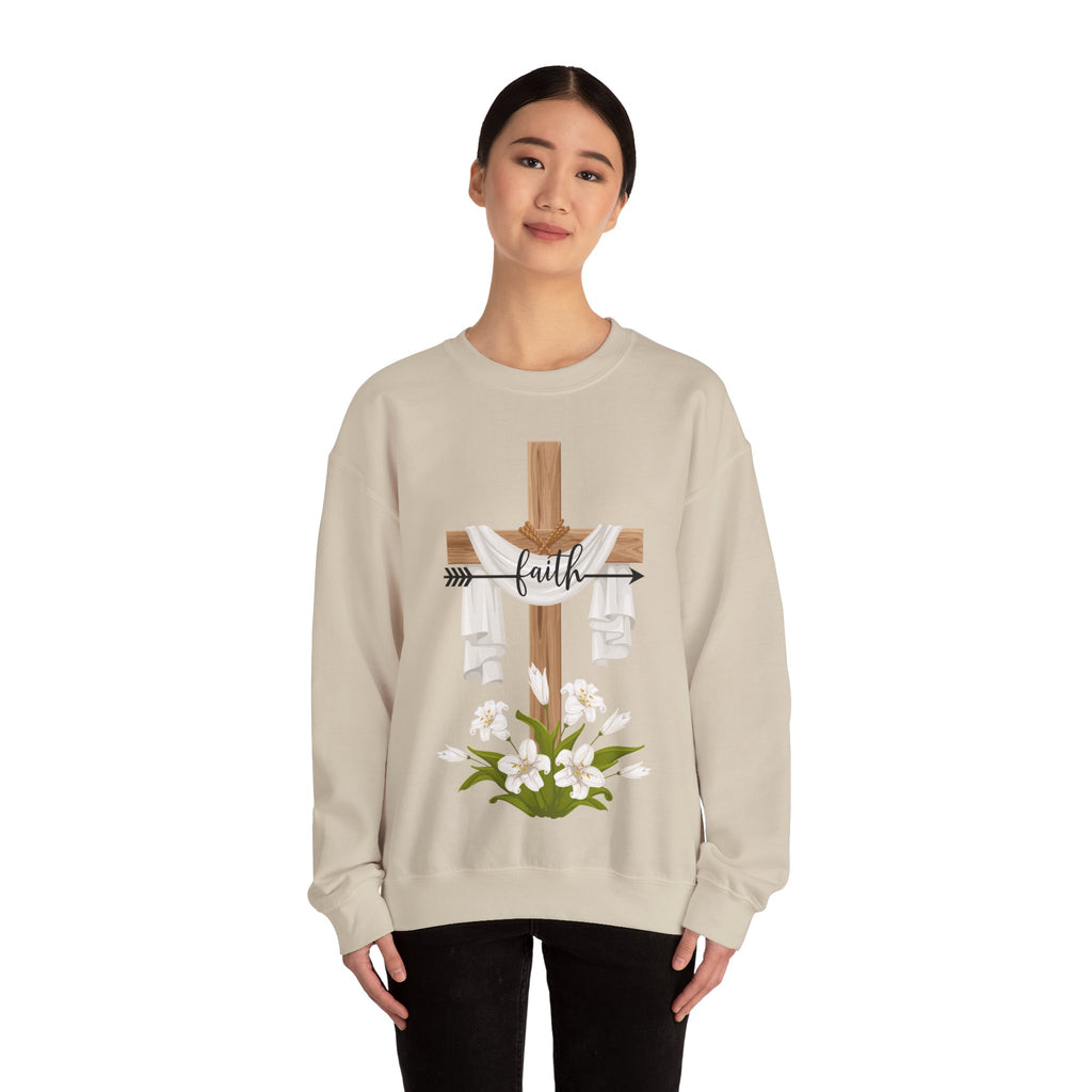 Faith Cross Crewneck Sweatshirt — Easter Lily Christian Pullover