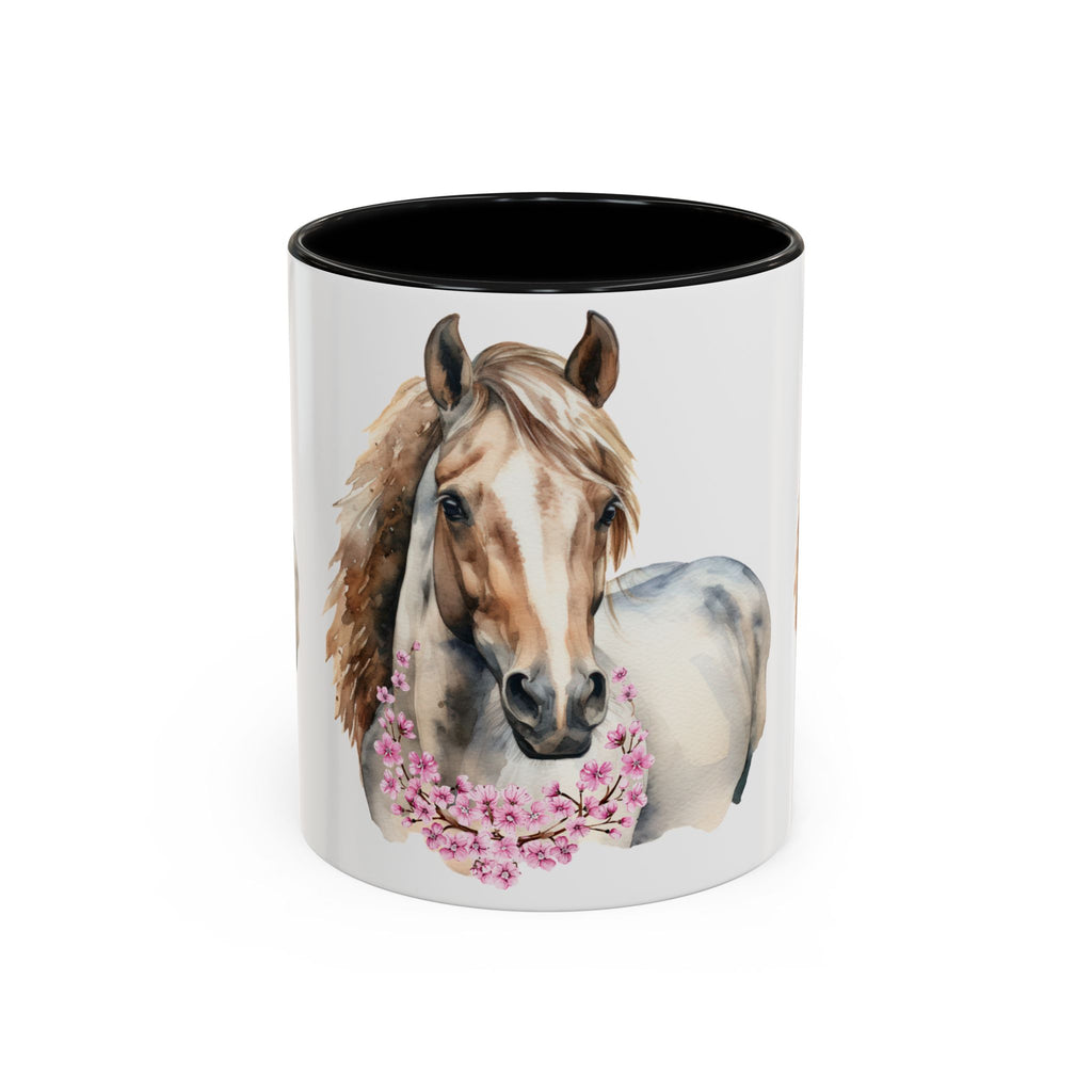 Horse Portrait Accent Coffee Mug — Floral Necklace Rustic Equestrian Gift (11/15oz)