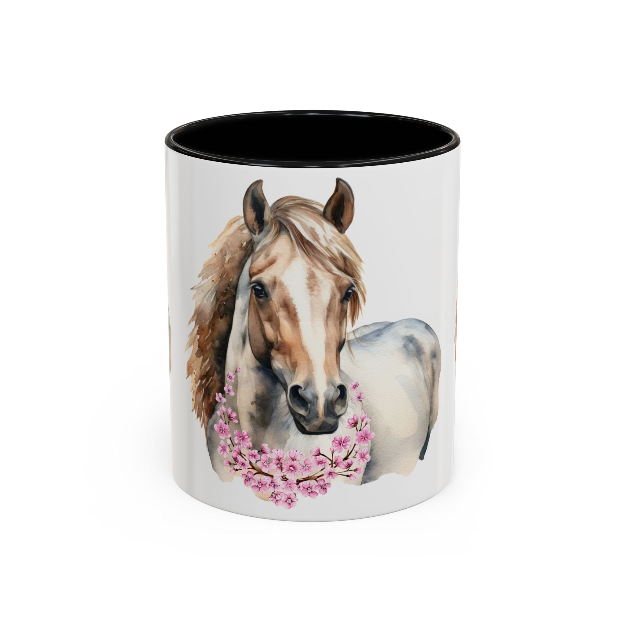 Horse Portrait Accent Coffee Mug — Floral Necklace Rustic Equestrian Gift (11/15oz)