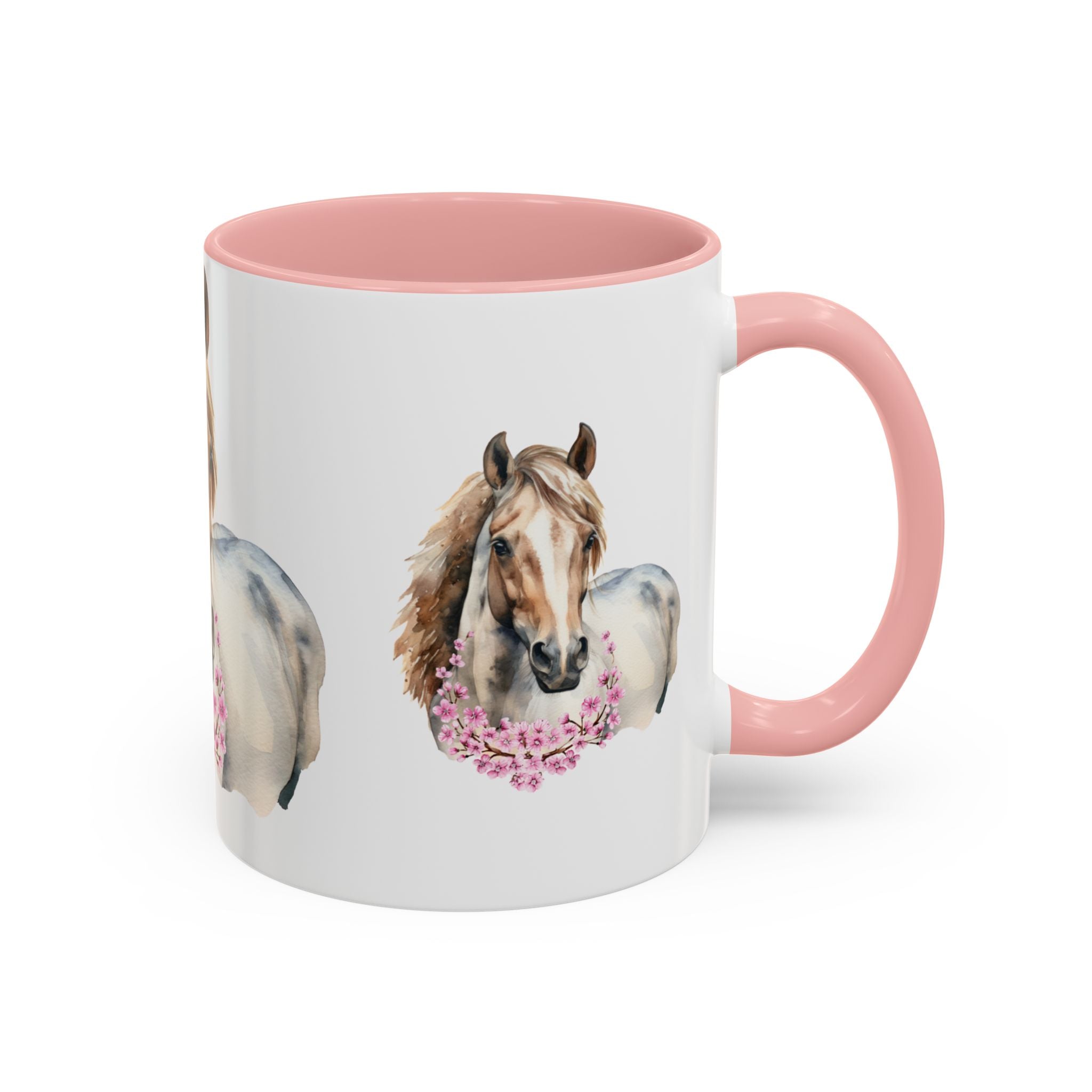 Horse Portrait Accent Coffee Mug — Floral Necklace Rustic Equestrian Gift (11/15oz)