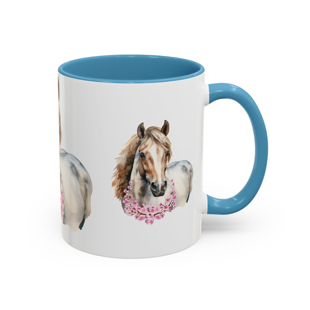 Horse Portrait Accent Coffee Mug — Floral Necklace Rustic Equestrian Gift (11/15oz)