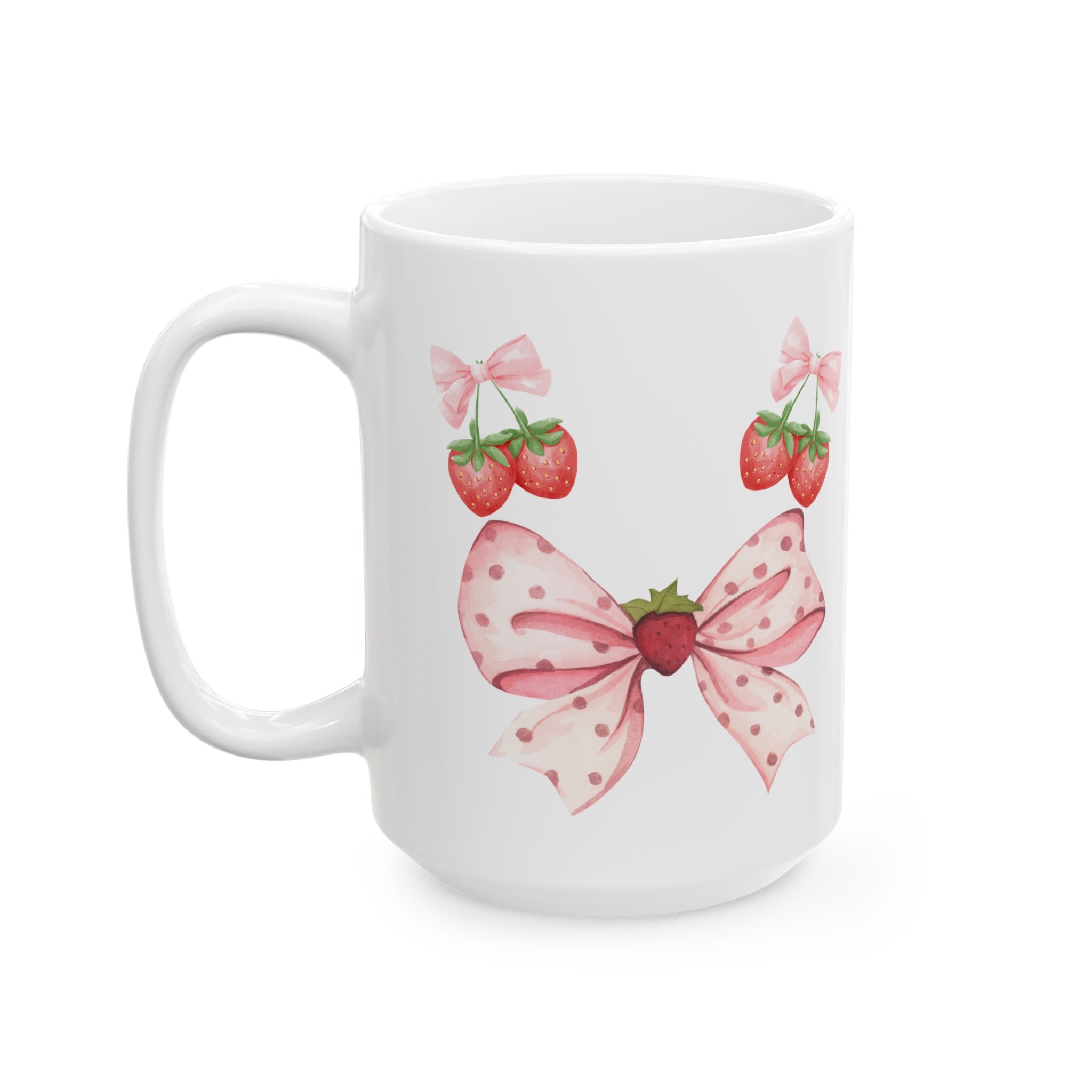 Strawberry Bow Ceramic Mug | Cute Gift, Kitchen Decor, Coffee Mug, Tea Lover's Gift, Spring Gift