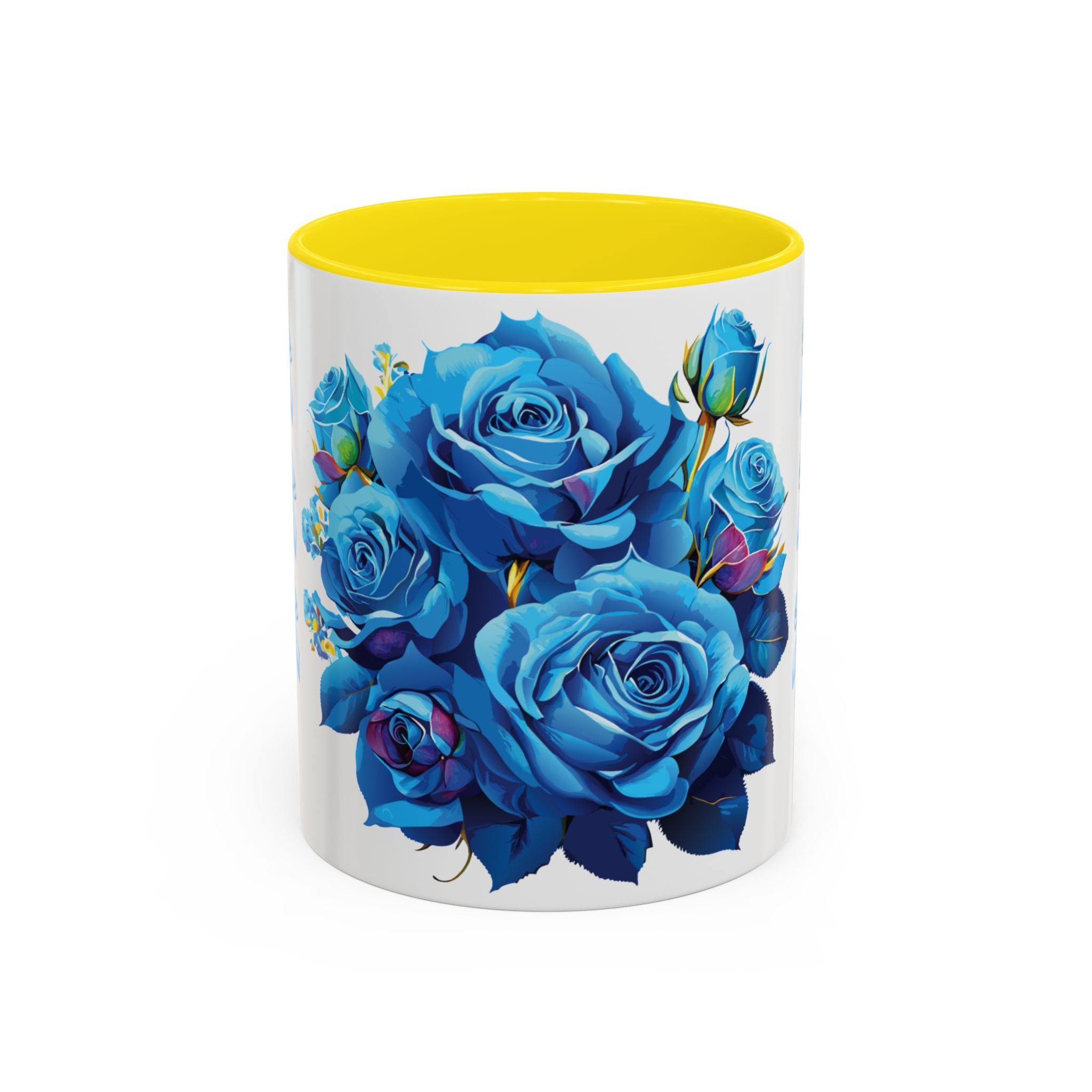 Blue Rose Accent Coffee Mug – Floral Bouquet Design (11/15 oz)