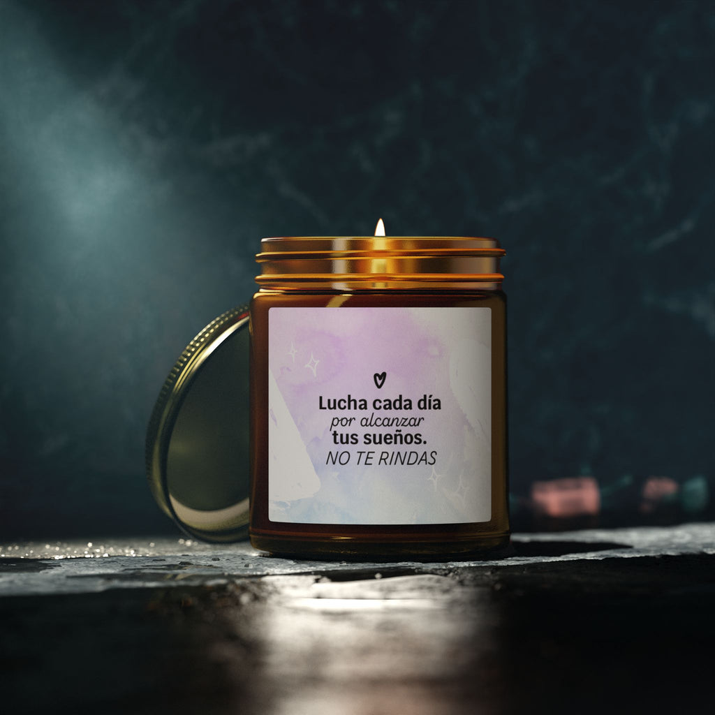 Motivational Spanish Scented Candle — Coconut Apricot (4oz/9oz) — "Lucha cada día... NO TE RINDAS"