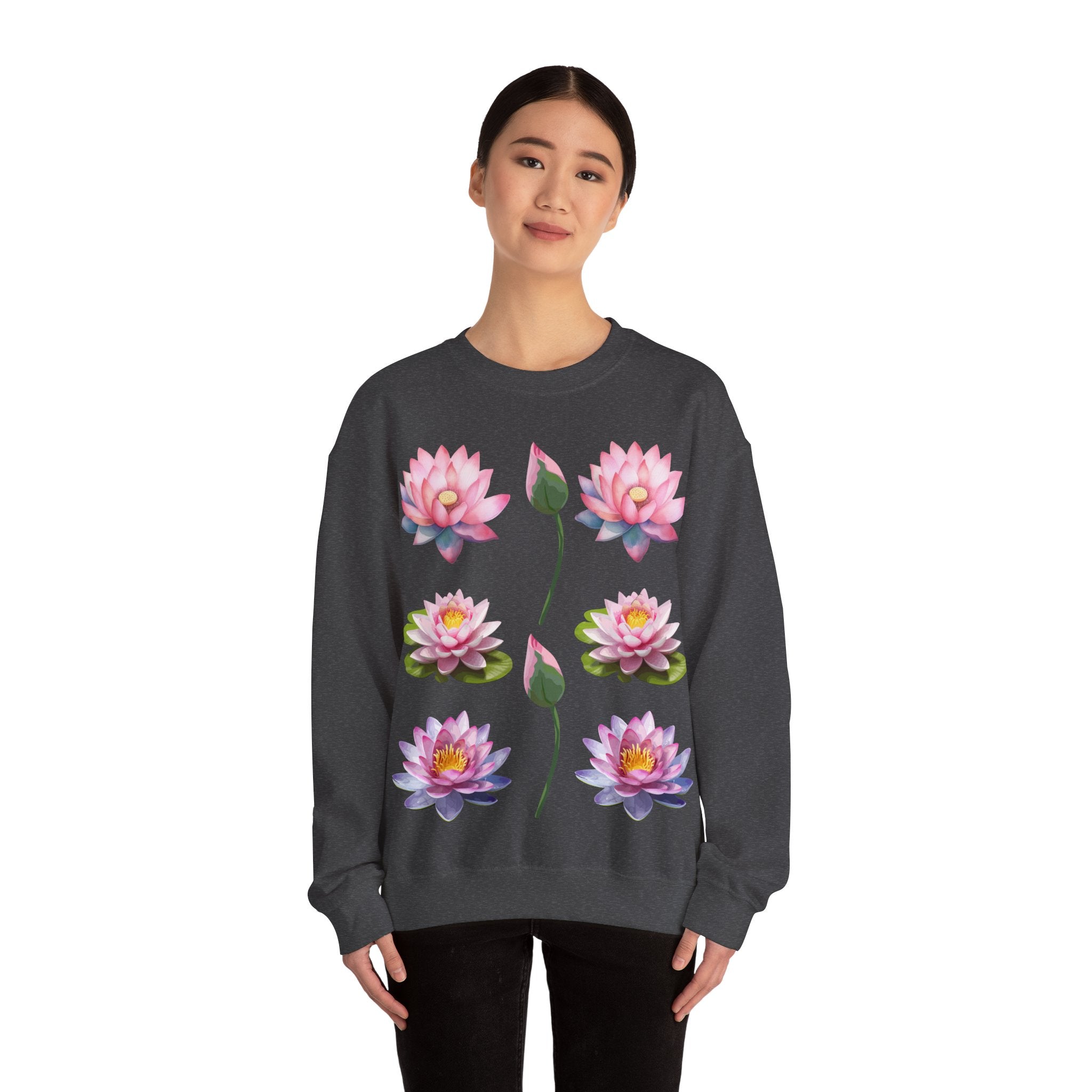 Lotus Flower Crewneck Sweatshirt — Pink Water Lily Botanical Sweatshirt