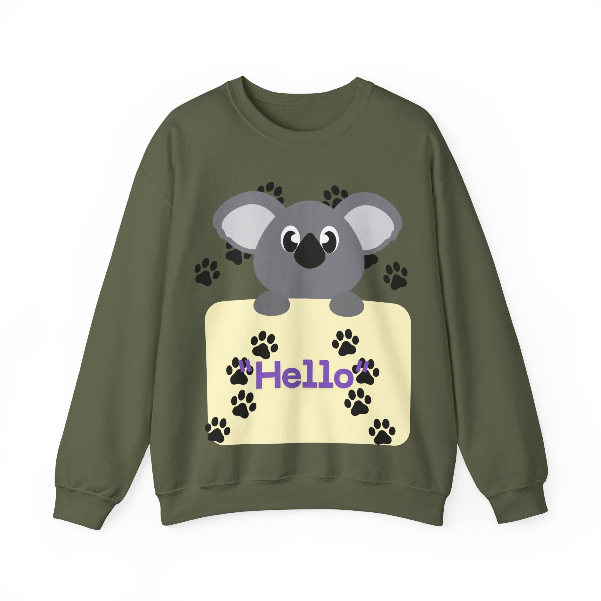 Cute Koala Hello Sweatshirt, Unisex Cozy Crewneck, Pet Lover Gift, Animal Lover Apparel, Fun Casual Wear, Cute Graphic Sweater