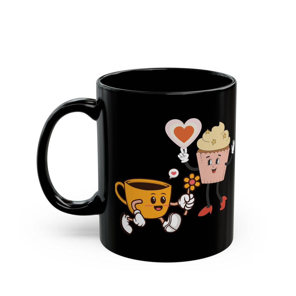 Cute Cup & Cupcake Love Mug — Whimsical Retro Coffee Gift (Black, 11oz/15oz)