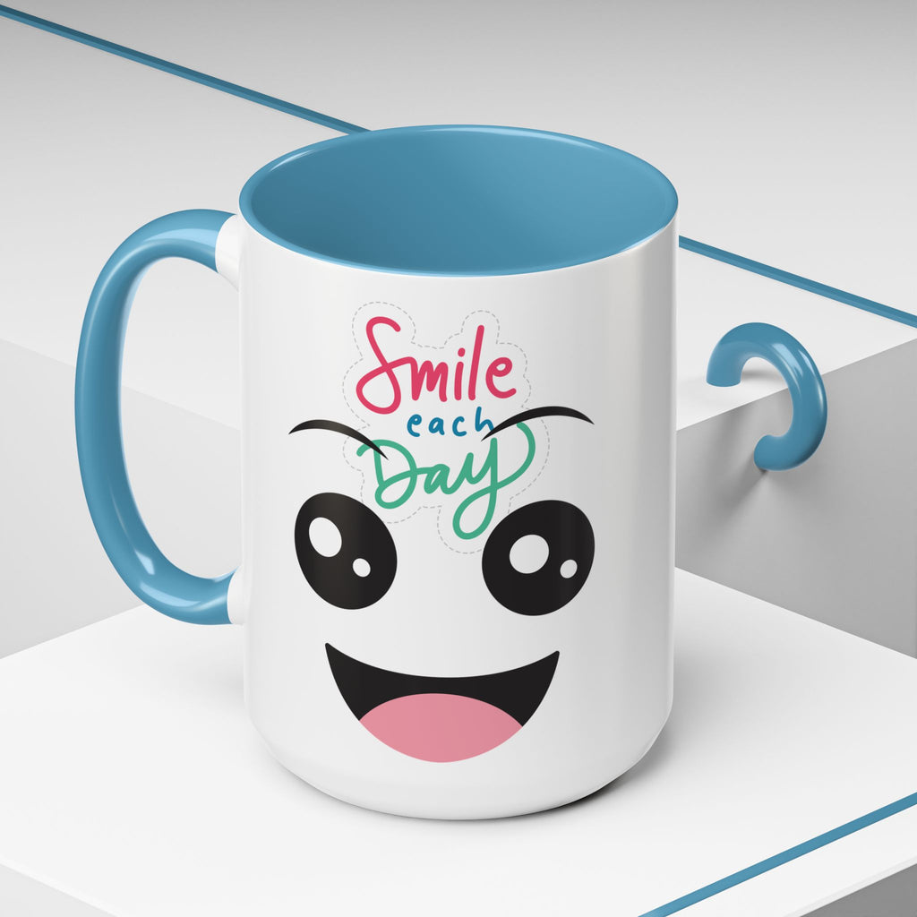 Smile Each Day Coffee Mug — Cute Cartoon Face Accent Mug (11/15oz)