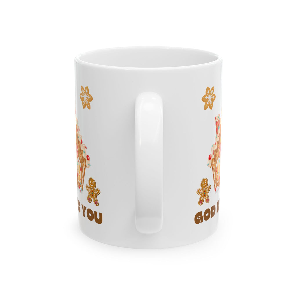 Gingerbread God Bless You Mug | Holiday Gift, Christmas Mug, Cute Coffee Cup, Festive Drinkware, Cozy Winter Decor