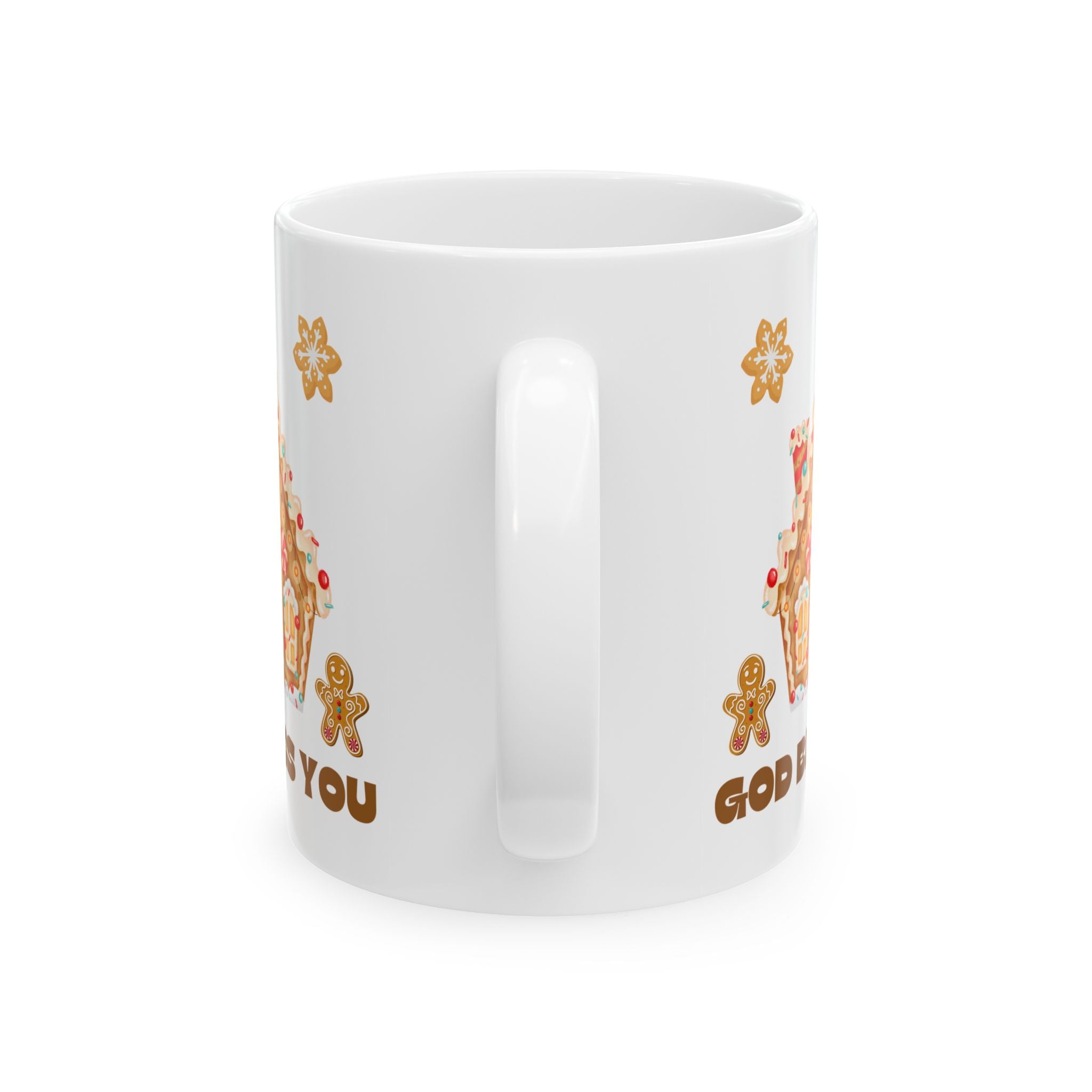 Gingerbread God Bless You Mug | Holiday Gift, Christmas Mug, Cute Coffee Cup, Festive Drinkware, Cozy Winter Decor