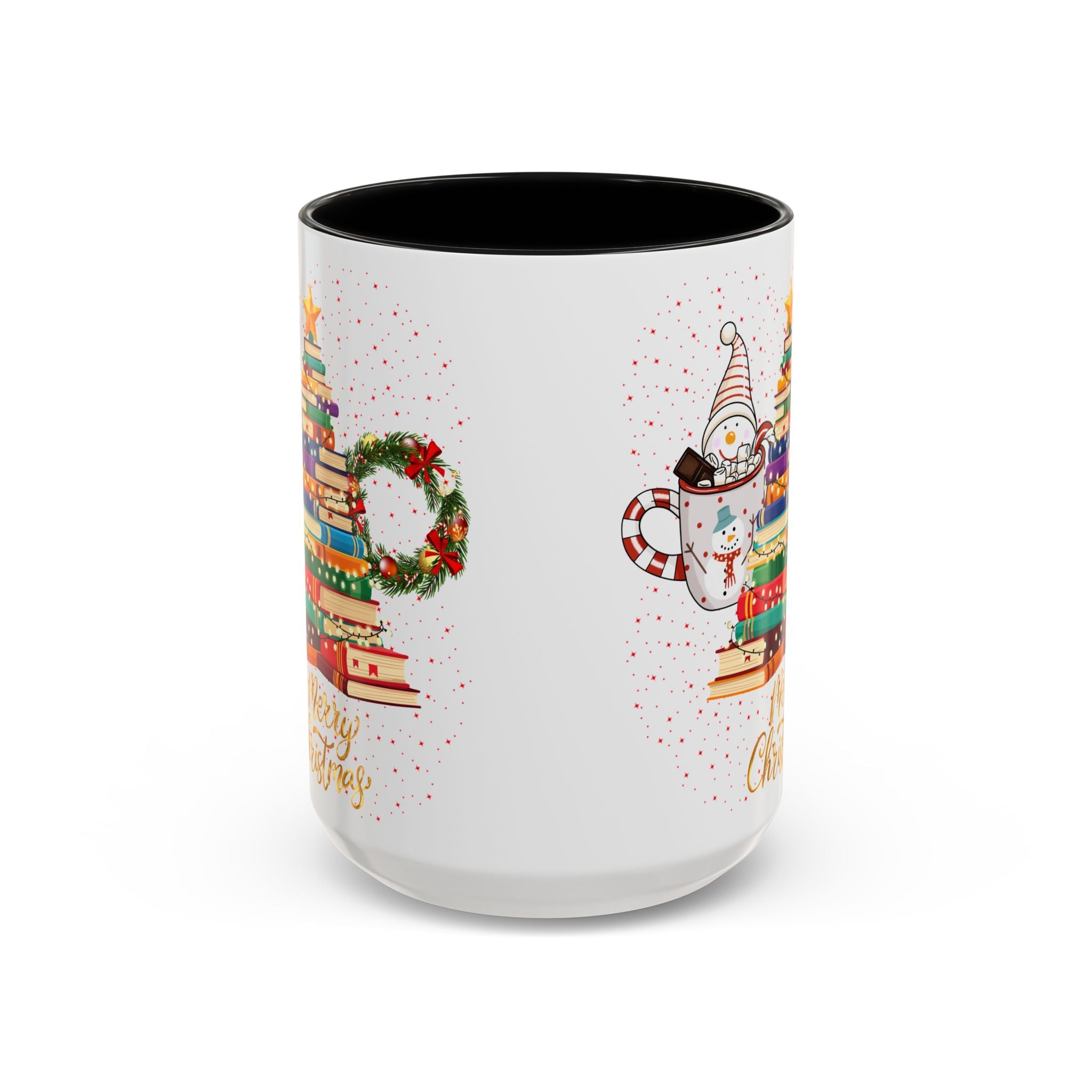 Christmas Book Tree Coffee Mug — Merry Christmas Accent Mug (11/15oz)
