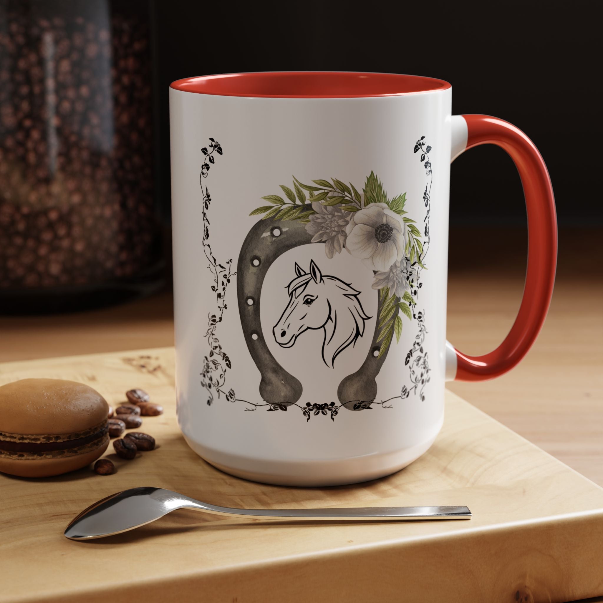 Personalized Floral Horseshoe Mug - Unique Gift for Horse Lovers, Cowgirl Theme, Farmhouse Decor, Wedding Favors, Custom Name Mug