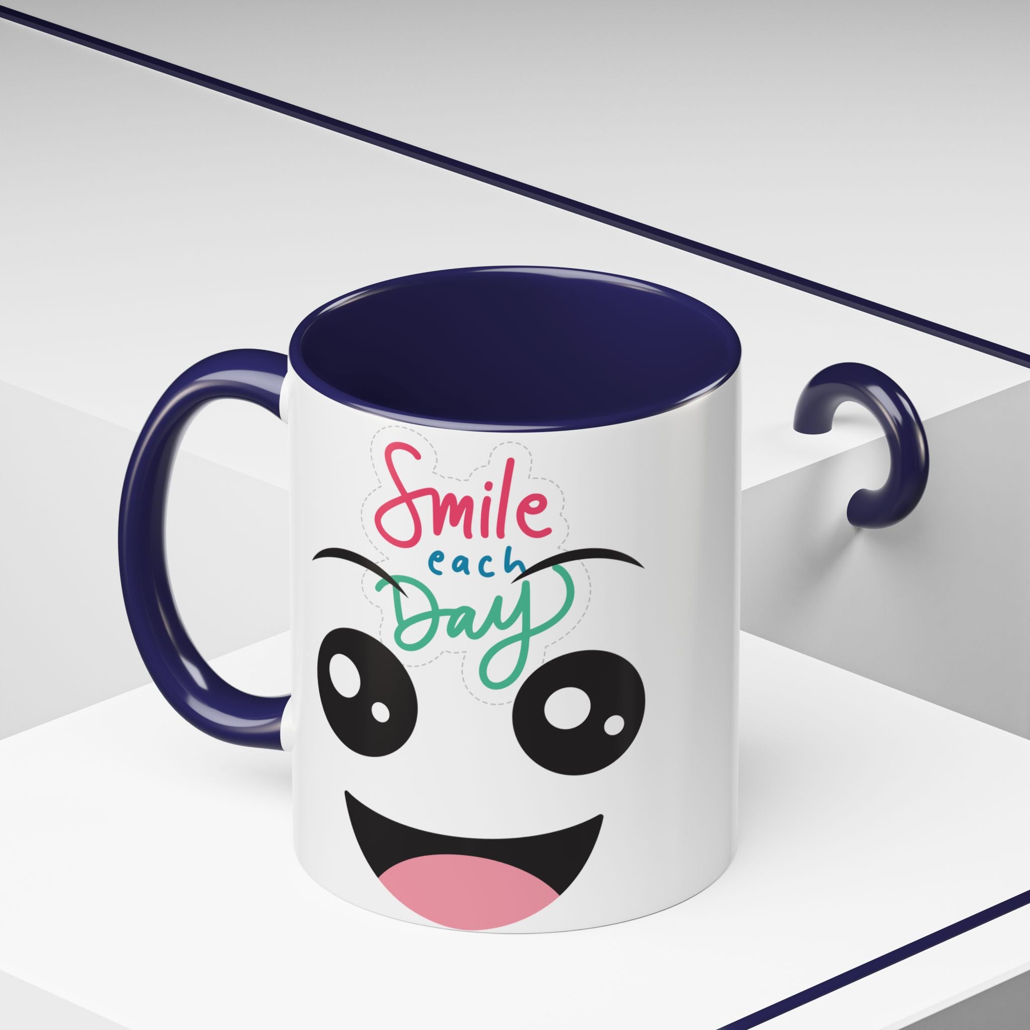Smile Each Day Coffee Mug — Cute Cartoon Face Accent Mug (11/15oz)