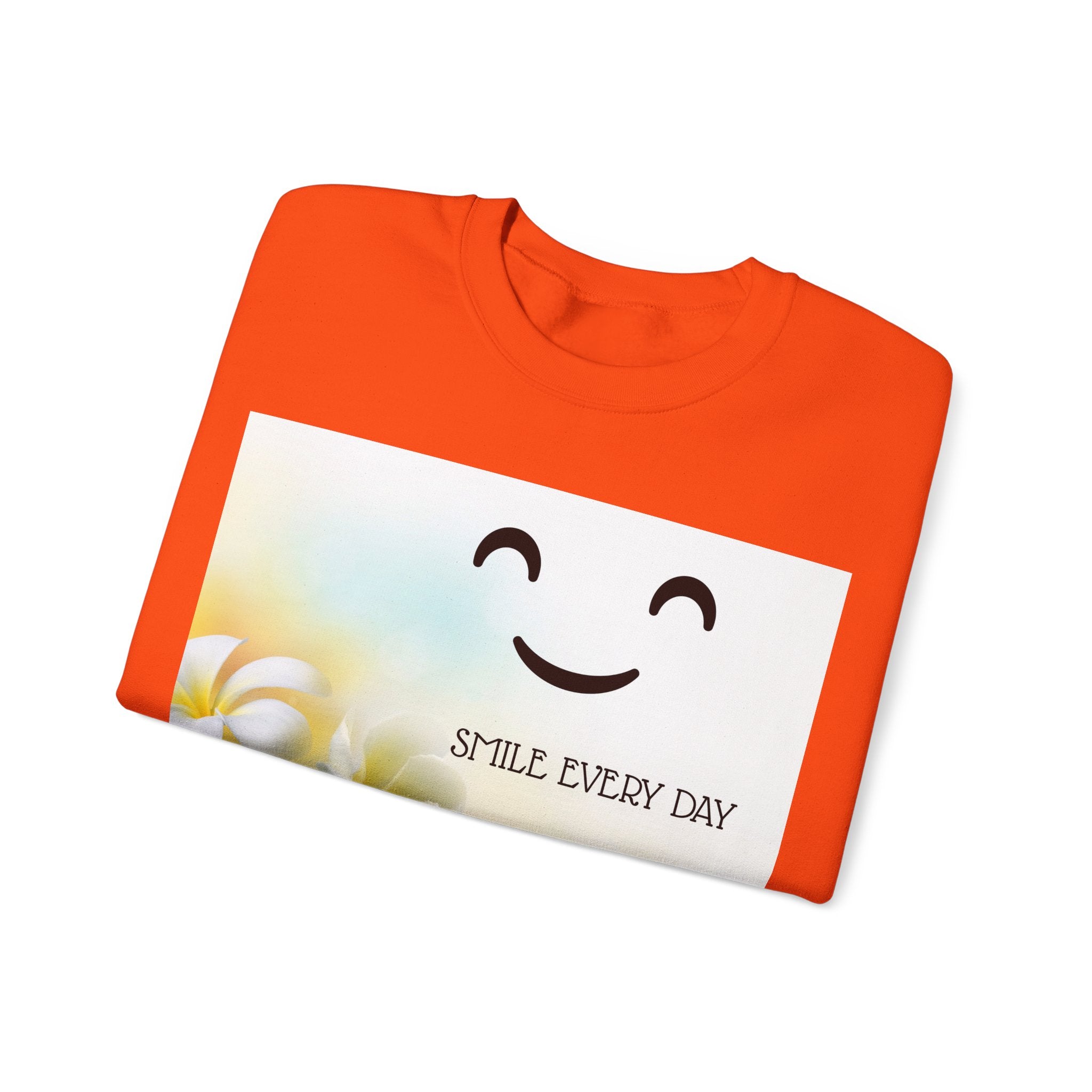 Smile Every Day Crewneck Sweatshirt — Floral Plumeria Happy Face Graphic