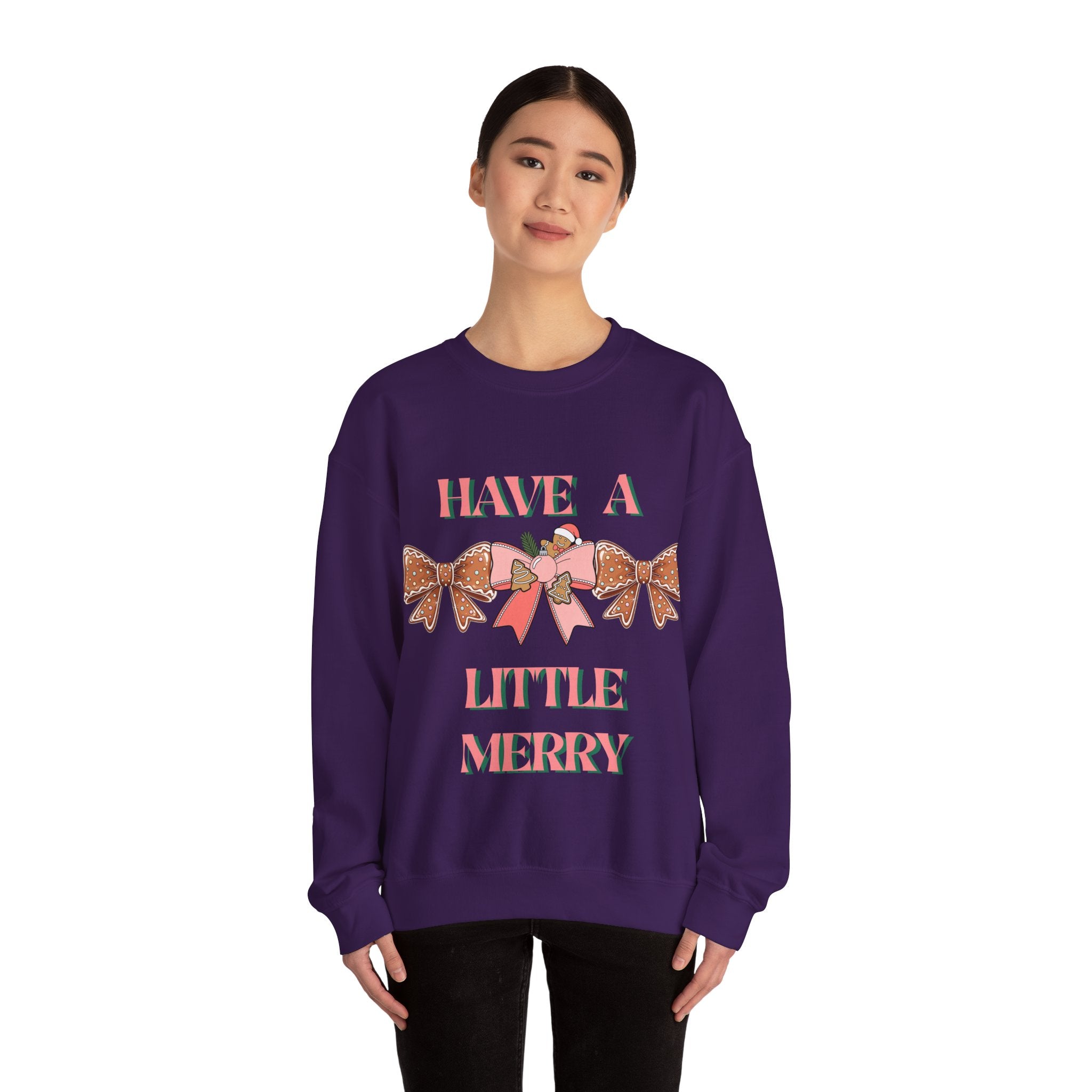 Have a Little Merry Crewneck Sweatshirt — Pink Holiday Bow Christmas Sweater