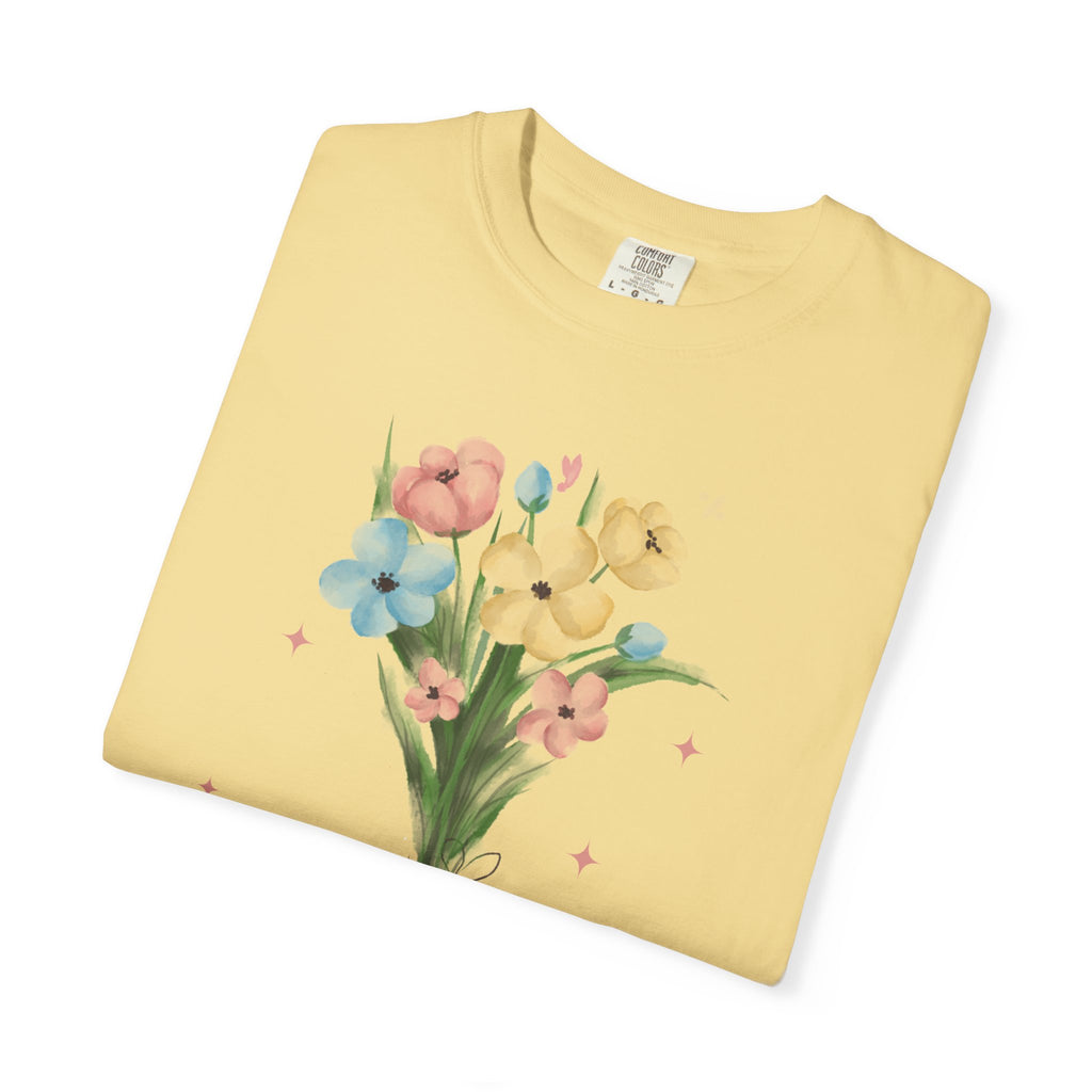 Flower Bouquet Unisex Garment-Dyed T-shirt, Spring Gift, Casual Wear, Floral Tee, Mother's Day Top, Gardening Shirt