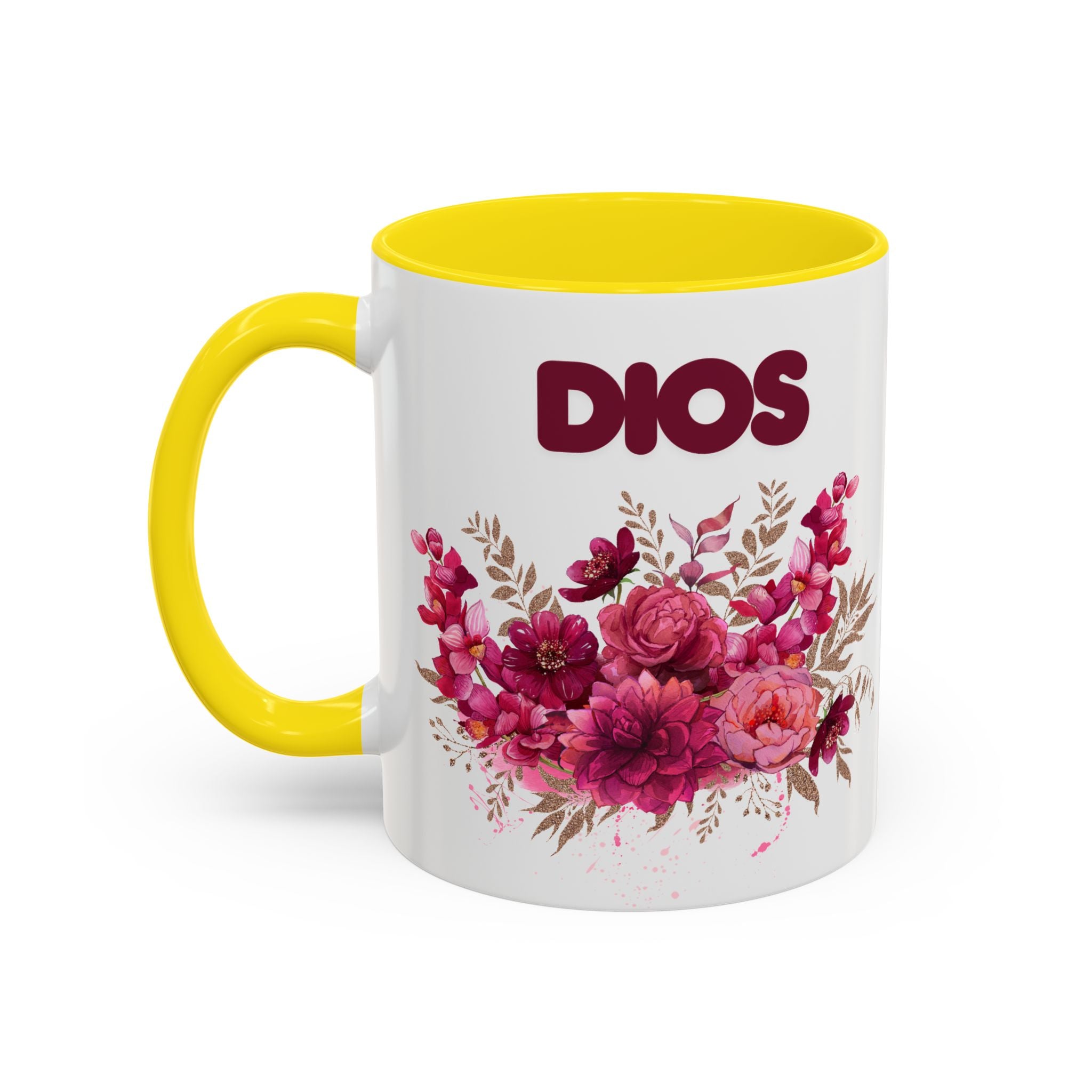 Dios Floral Accent Coffee Mug — 11/15oz Inspirational Christian Tea Cup