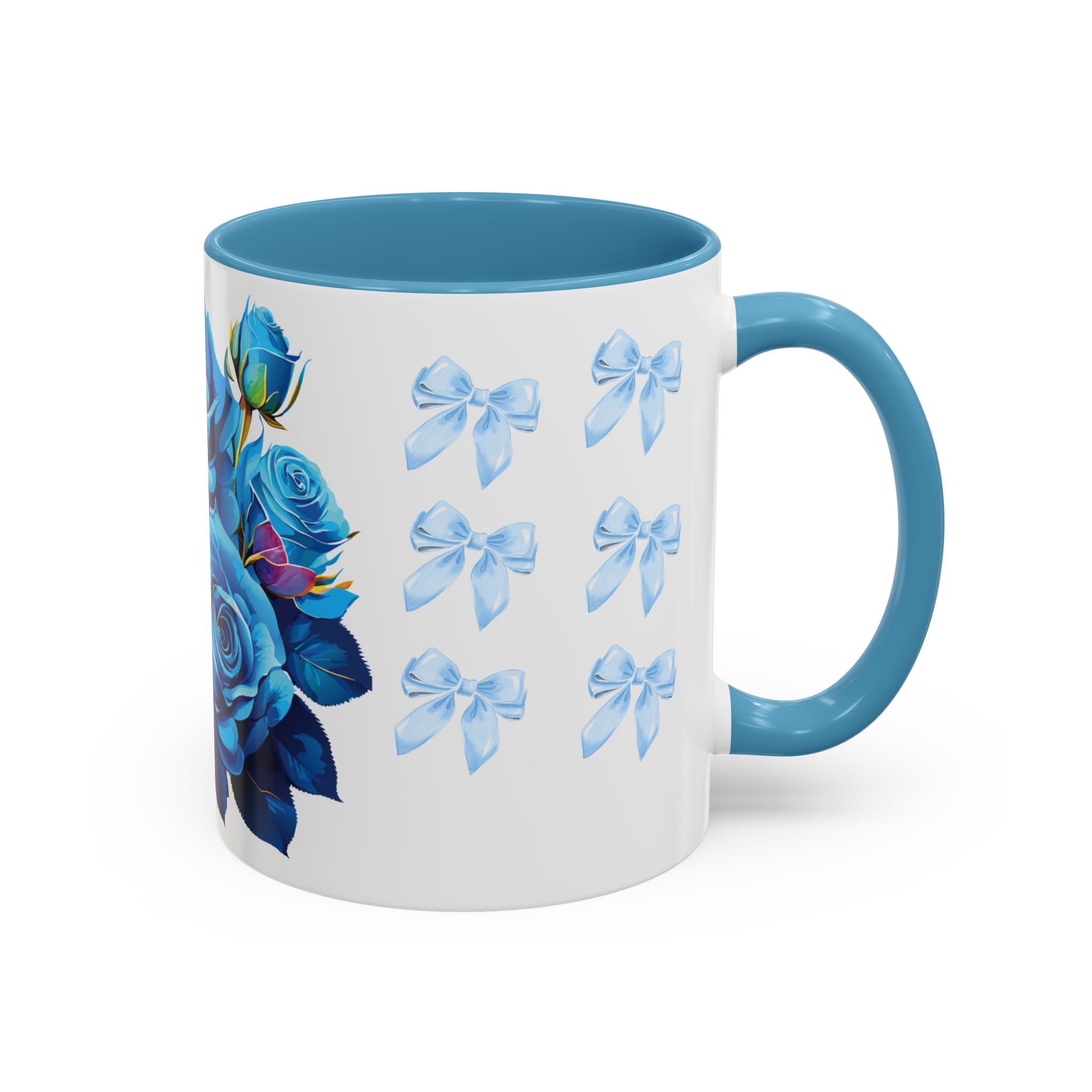 Blue Rose Accent Coffee Mug – Floral Bouquet Design (11/15 oz)