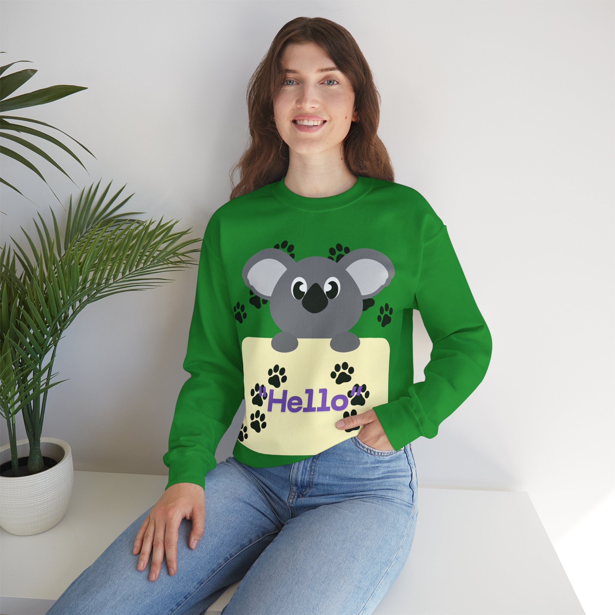 Cute Koala Hello Sweatshirt, Unisex Cozy Crewneck, Pet Lover Gift, Animal Lover Apparel, Fun Casual Wear, Cute Graphic Sweater