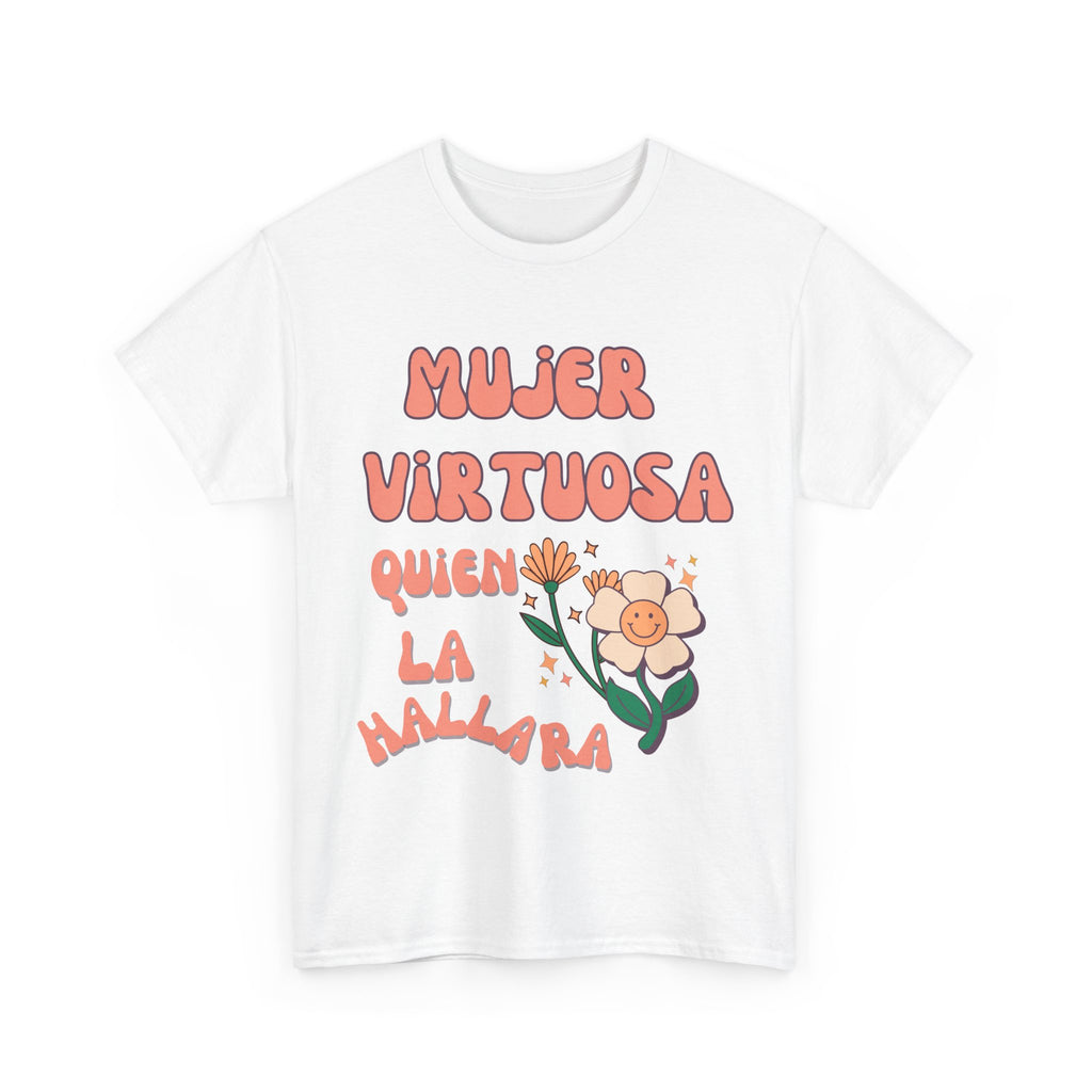 Empowering Unisex Heavy Cotton Tee - 'Mujer Virtuosa' Floral Print, Inspirational Gift, Feminist T-Shirt, Everyday Wear, Motivation Tee
