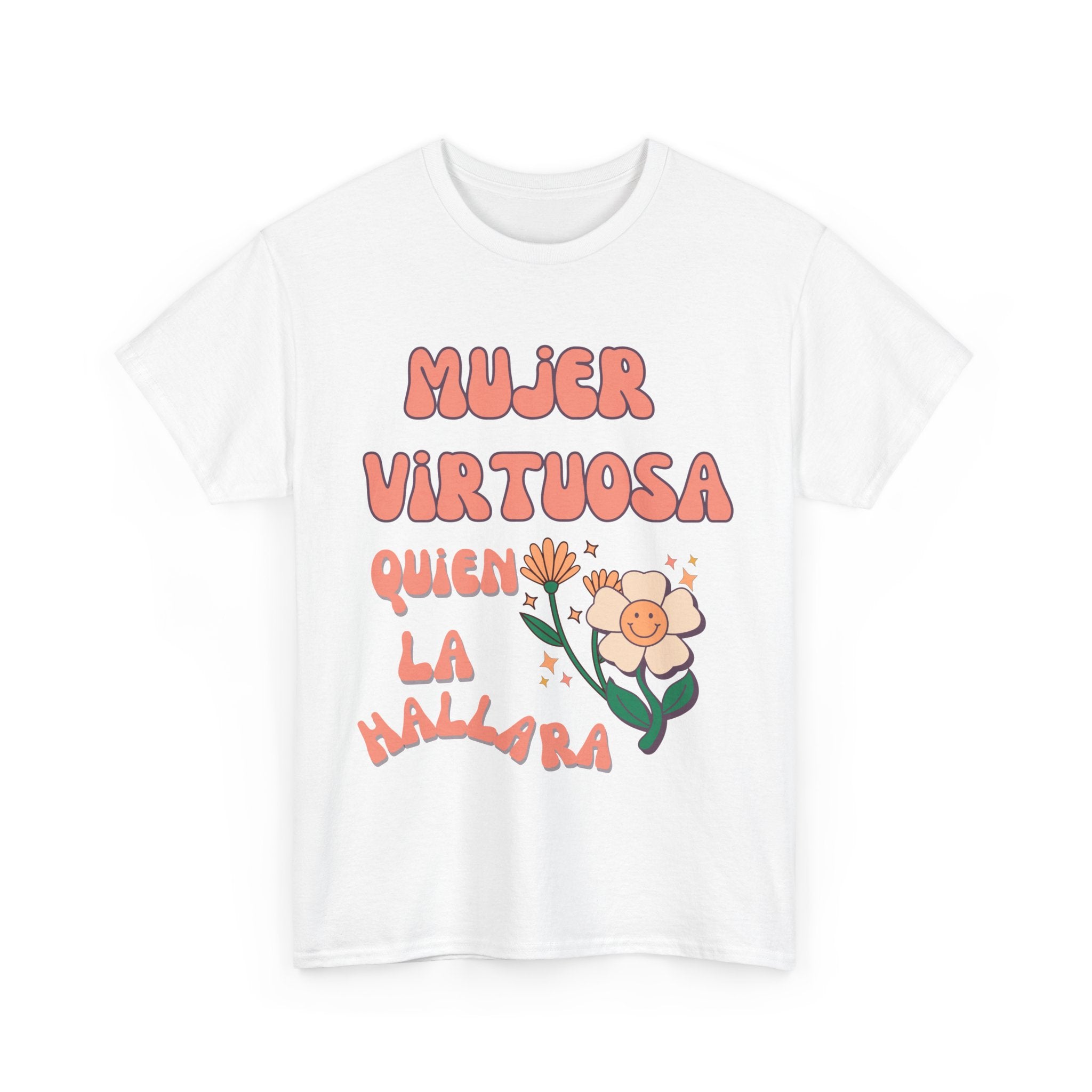 Empowering Unisex Heavy Cotton Tee - 'Mujer Virtuosa' Floral Print, Inspirational Gift, Feminist T-Shirt, Everyday Wear, Motivation Tee