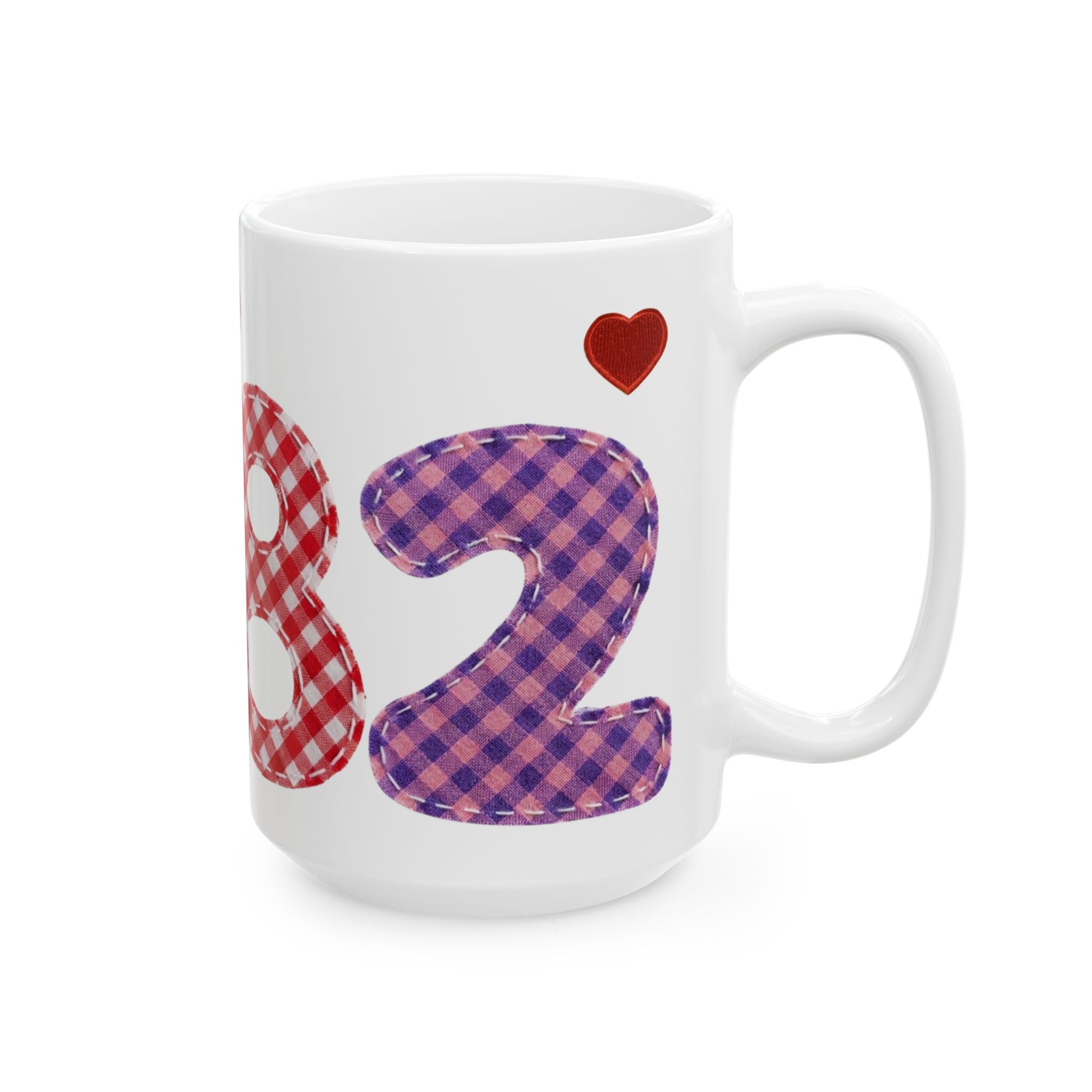 Patterned Number Heart Mug — Customizable Anniversary, Birthday or Year Coffee Cup (11oz/15oz)