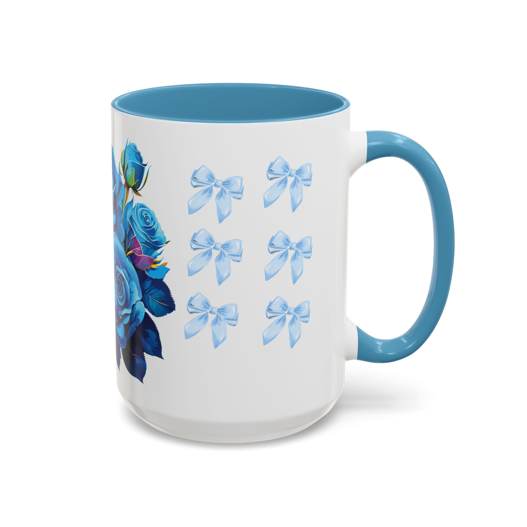 Blue Rose Accent Coffee Mug – Floral Bouquet Design (11/15 oz)