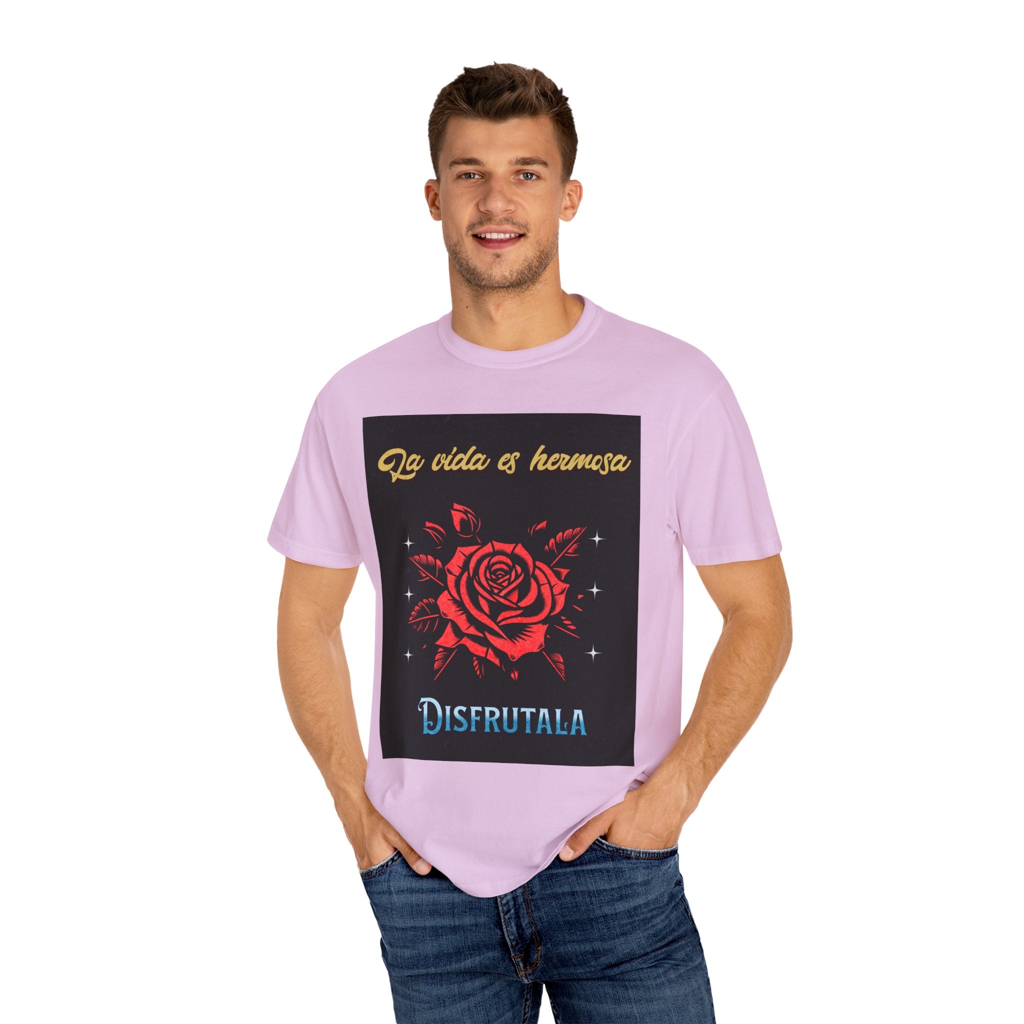 Vibrant Graphic Tee - 'La Vida es Hermosa' Rose Design, Unisex Cotton T-shirt, Gift for Friends, Positive Vibes, Casual Wear, Summer Style
