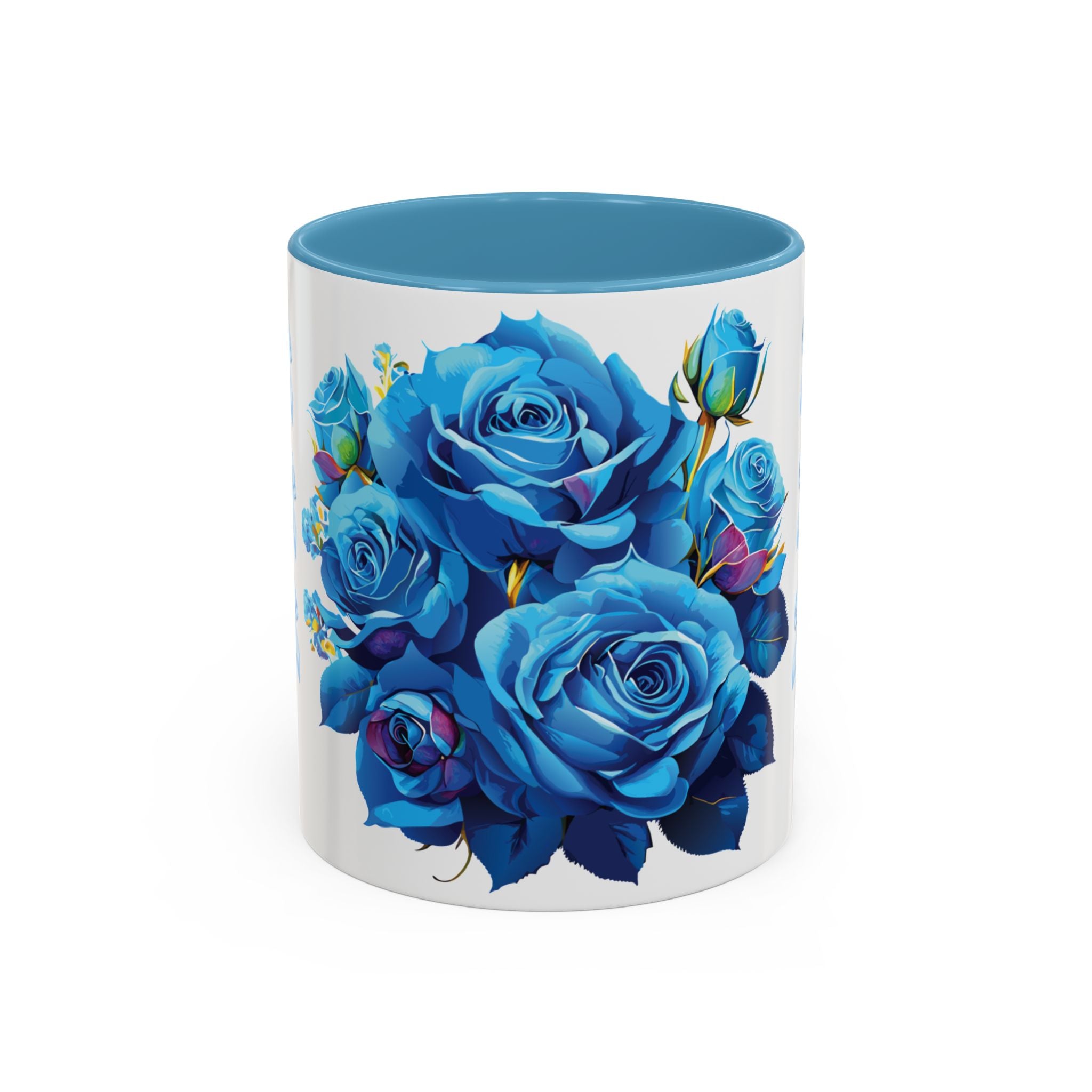 Blue Rose Accent Coffee Mug – Floral Bouquet Design (11/15 oz)