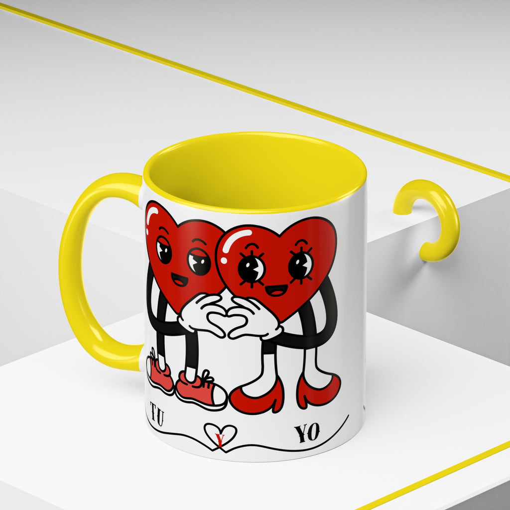 Valentine Heart Couple Coffee Mug – "Tu y Yo" Cute Romantic Accent Mug