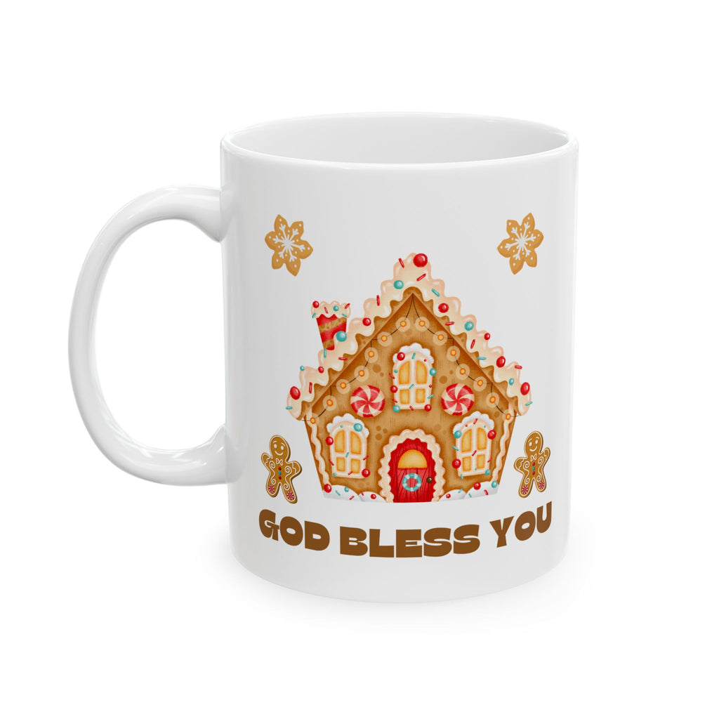 Gingerbread God Bless You Mug | Holiday Gift, Christmas Mug, Cute Coffee Cup, Festive Drinkware, Cozy Winter Decor