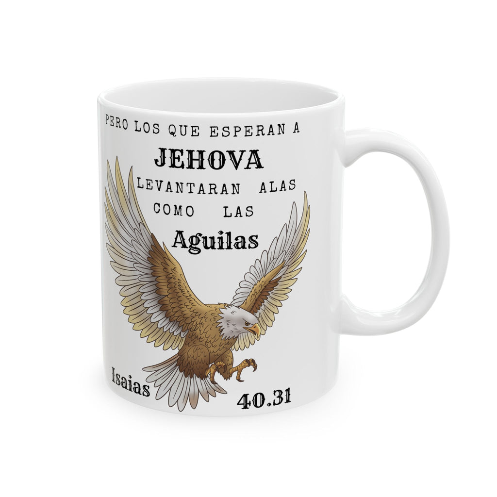 Ceramic Mug — Spanish Bible Verse Isaiah 40:31 with Golden Eagle Design (11oz & 15oz)