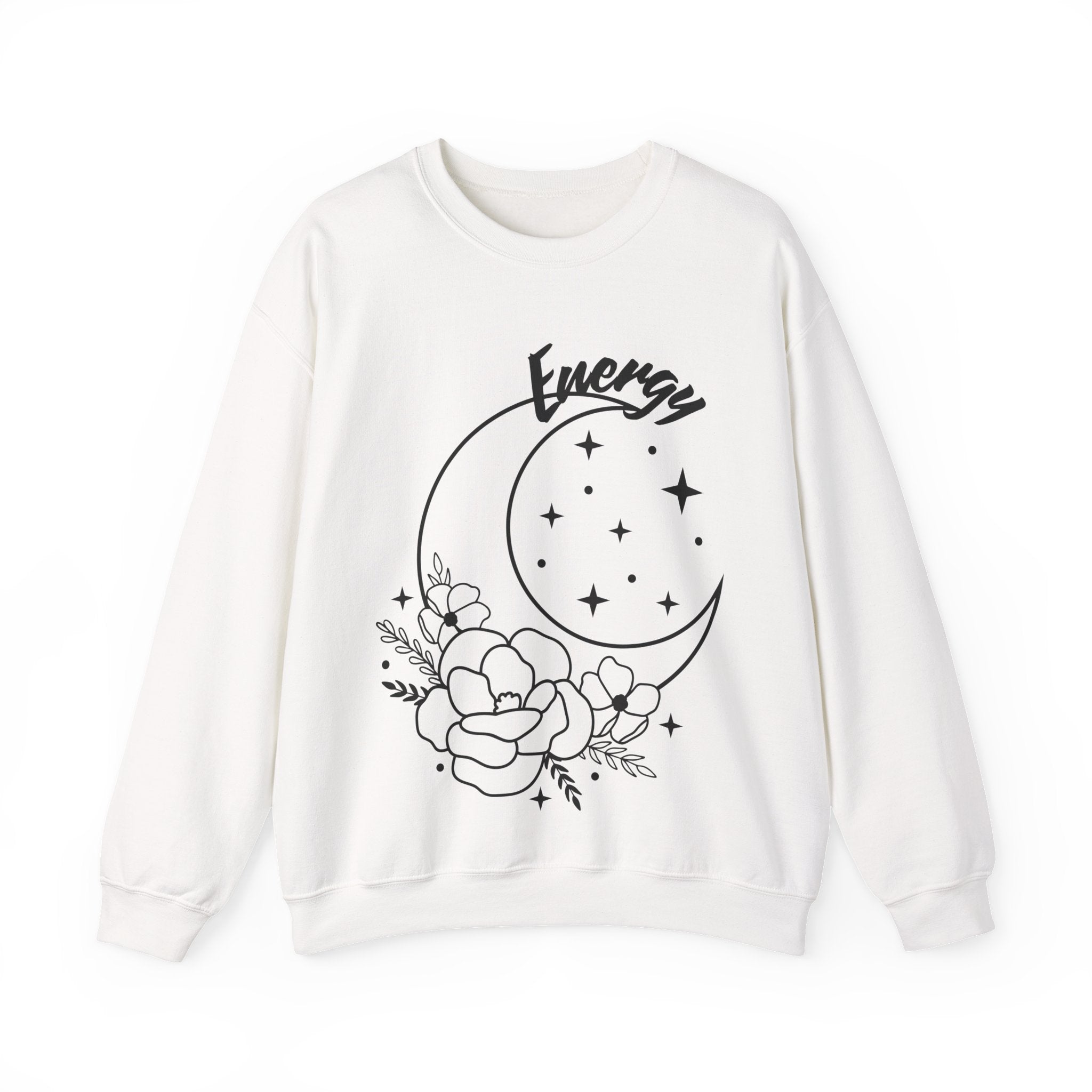 Celestial Energy Sweatshirt, Moon and Flowers Crewneck, Cozy Unisex Top, Astrology Gift, Spiritual Apparel, Birthday Gift, Everyday Wear
