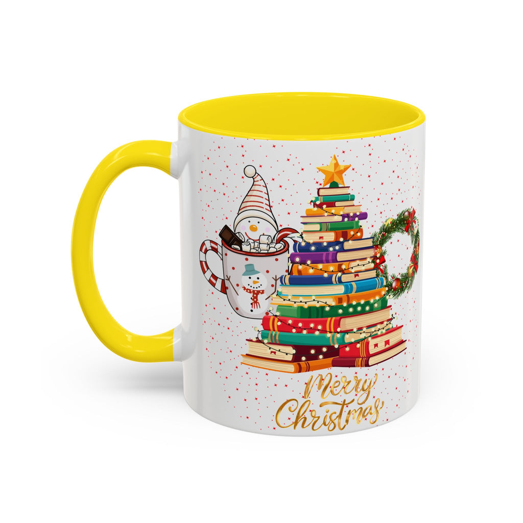 Christmas Book Tree Coffee Mug — Merry Christmas Accent Mug (11/15oz)
