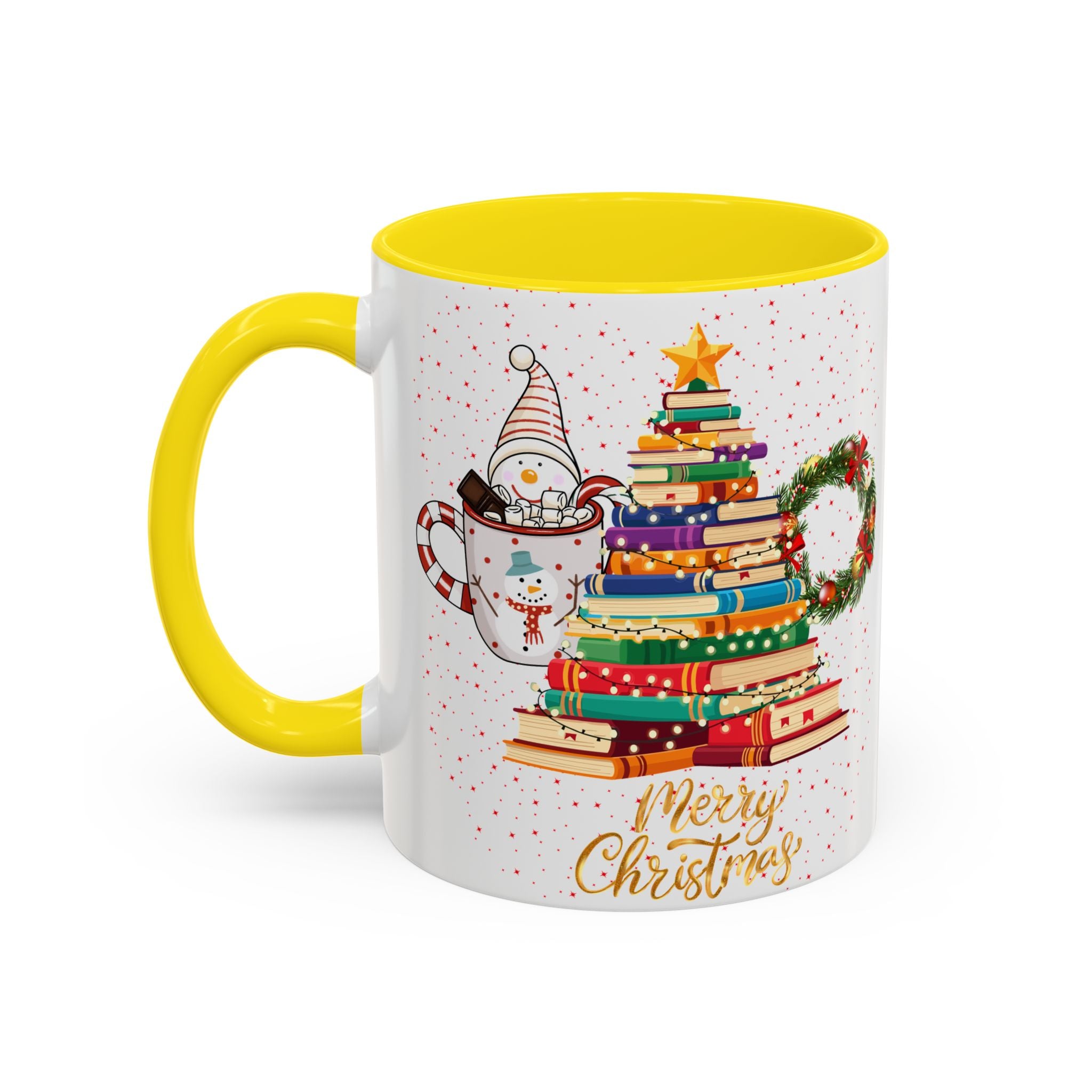 Christmas Book Tree Coffee Mug — Merry Christmas Accent Mug (11/15oz)