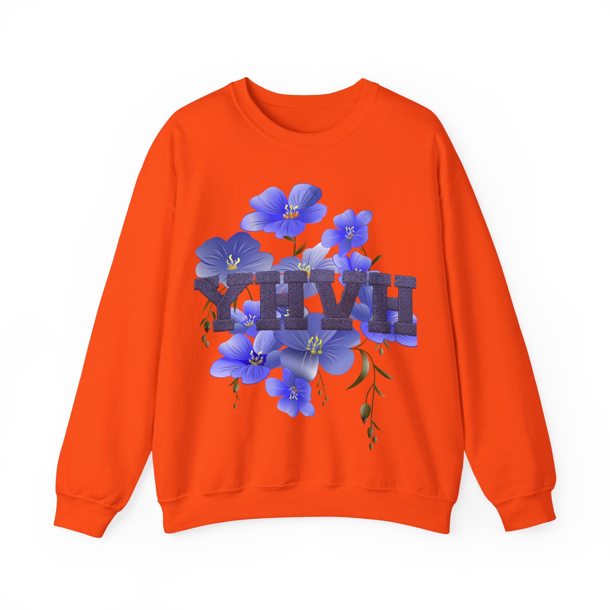 Crewneck Sweatshirt - Blue Violet Floral Graphic with 'KHVH' Lettering