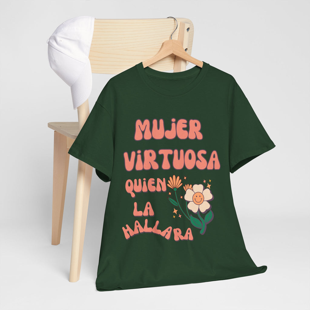 Empowering Unisex Heavy Cotton Tee - 'Mujer Virtuosa' Floral Print, Inspirational Gift, Feminist T-Shirt, Everyday Wear, Motivation Tee