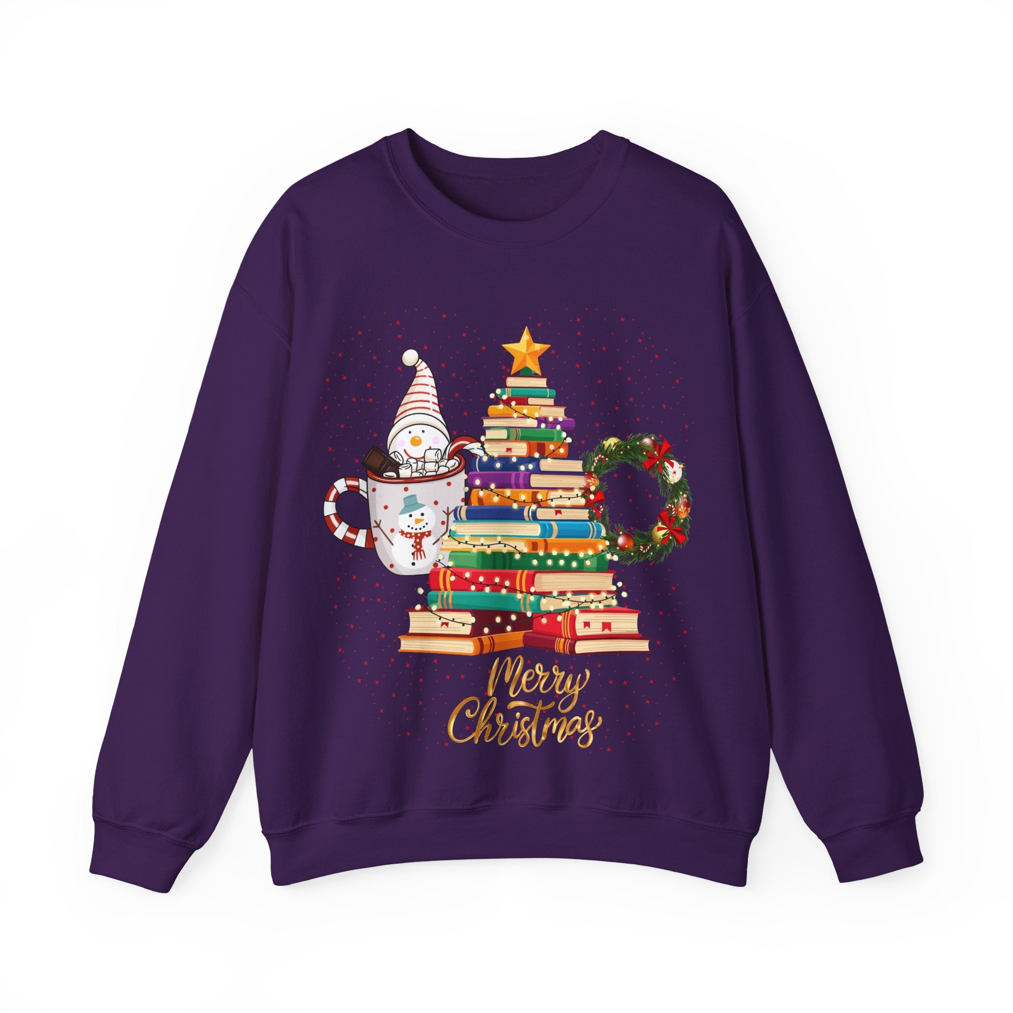 Merry Christmas Book Tree & Cat Crewneck Sweatshirt